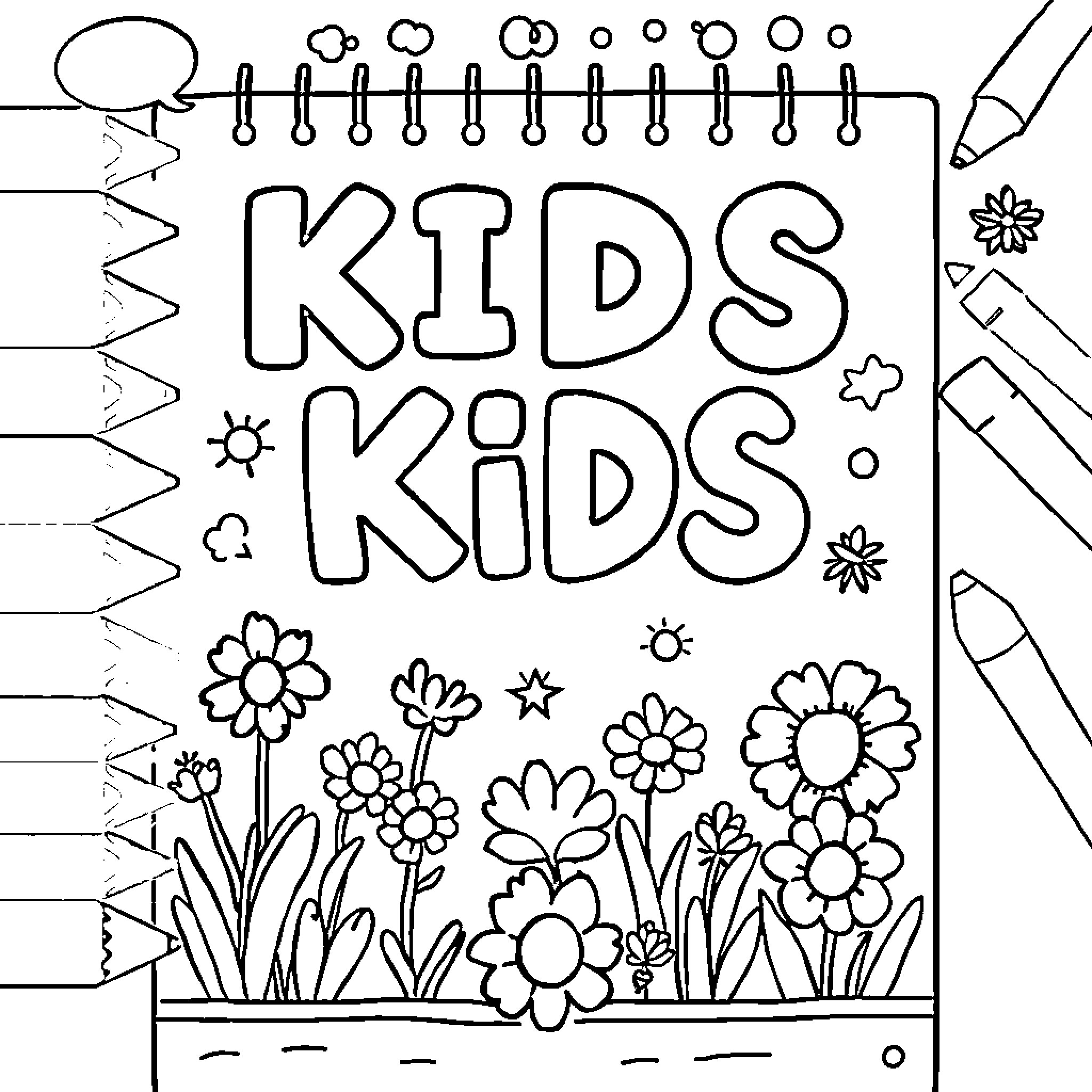 Journal of Playful Doodles and Flowers Coloring Page (free black-and-white line drawing printable PDF for all, from beginners to advanced learners, including children, teens, adults, and seniors)