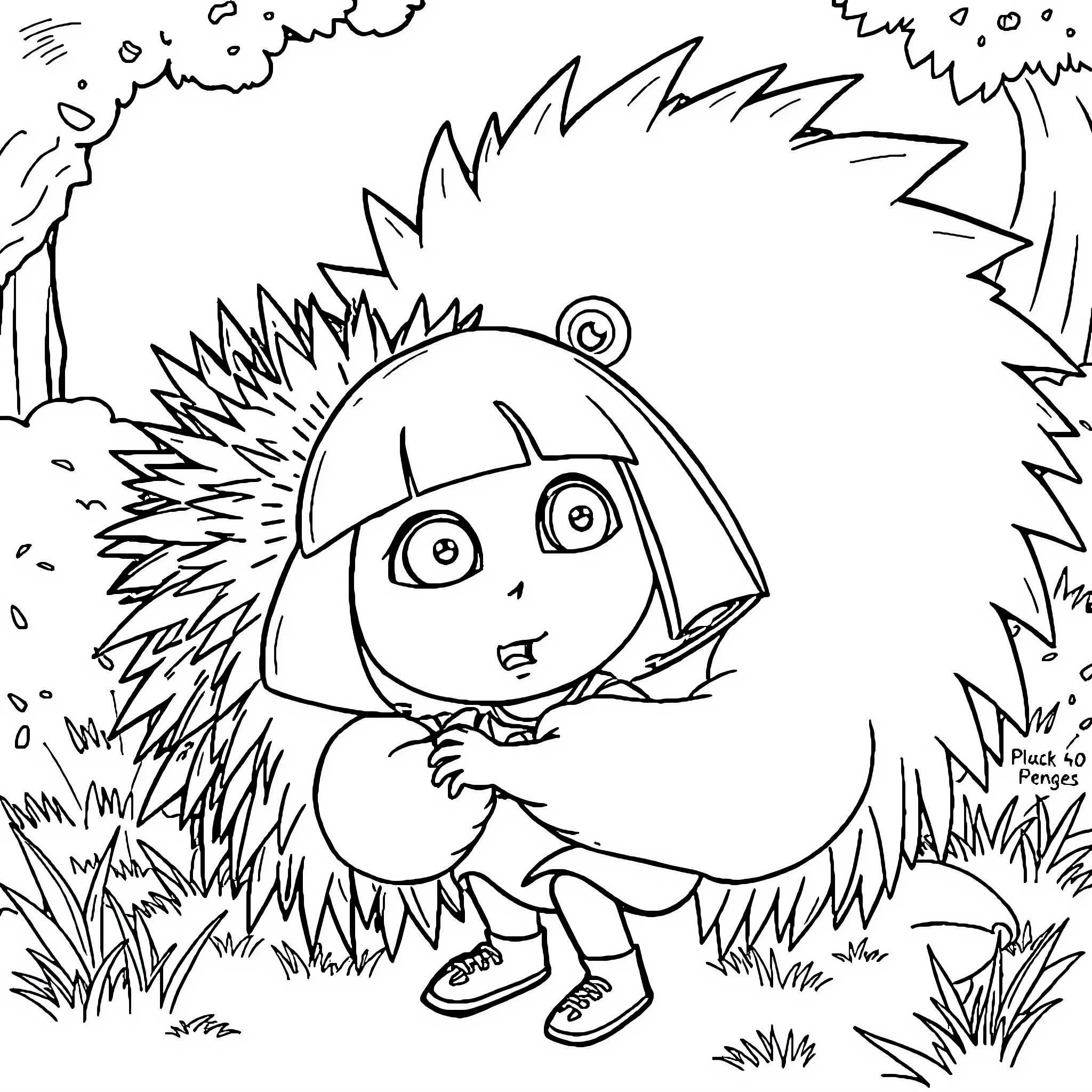Dora exploring the wilderness Coloring Page (free black-and-white line drawing printable PDF for all, from beginners to advanced learners, including children, teens, adults, and seniors)