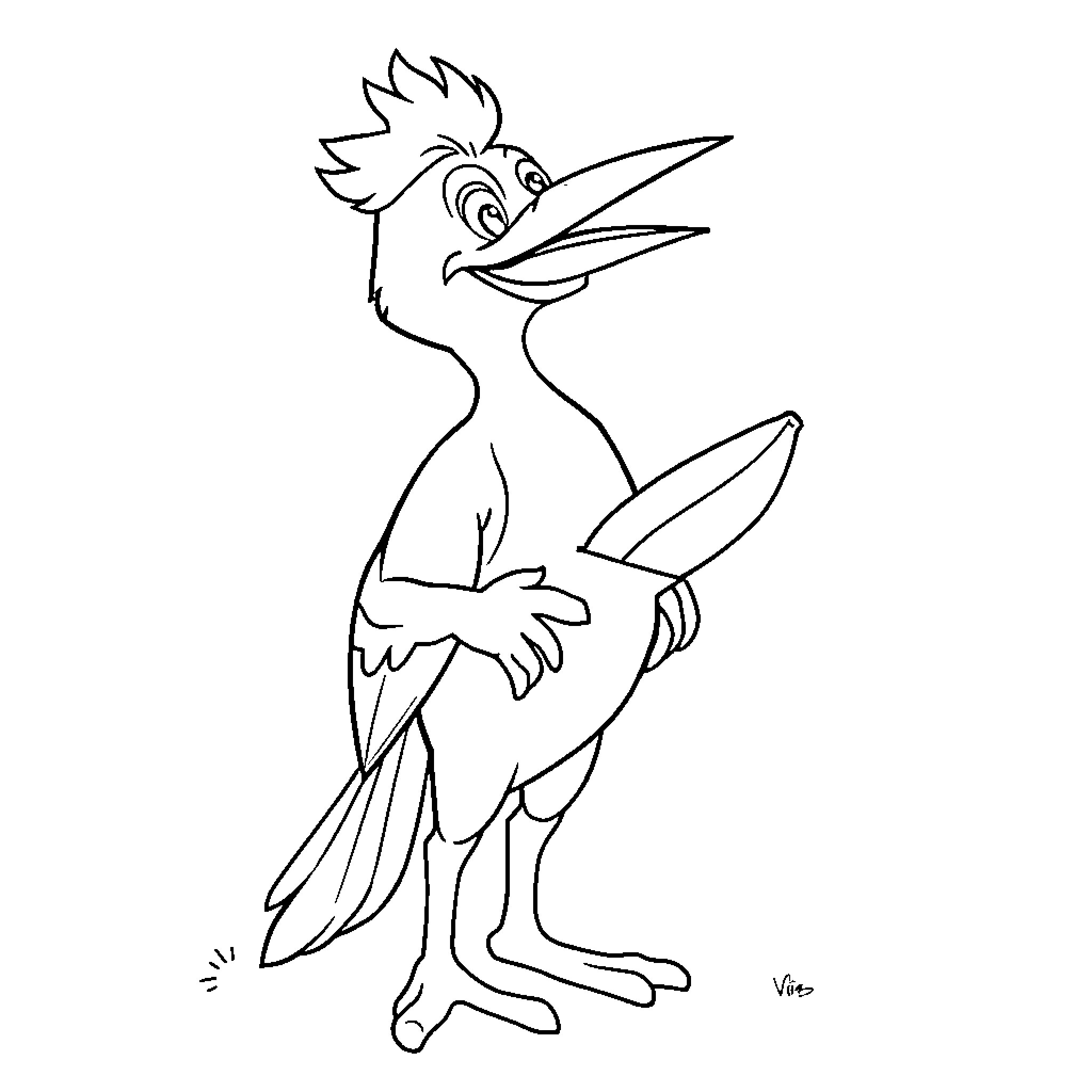 Woody Woodpecker in a playful pose Coloring Page (free black-and-white line drawing printable PDF for all, from beginners to advanced learners, including children, teens, adults, and seniors)