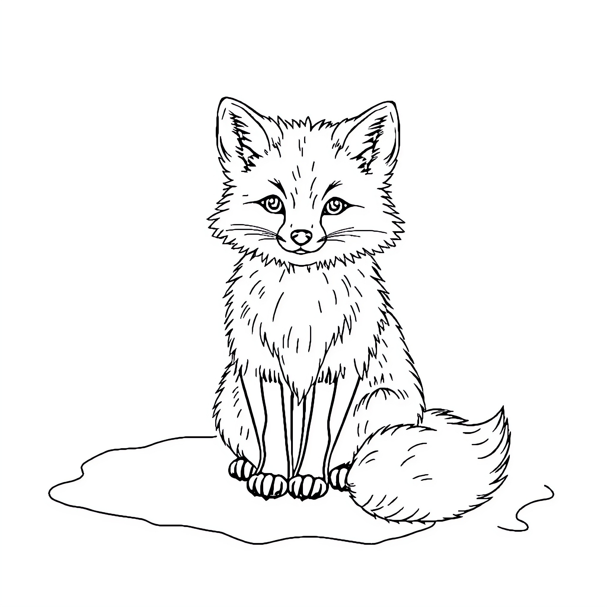 Arctic Fox sitting calmly in the wilderness Coloring Page (free black-and-white line drawing printable PDF for all, from beginners to advanced learners, including children, teens, adults, and seniors)