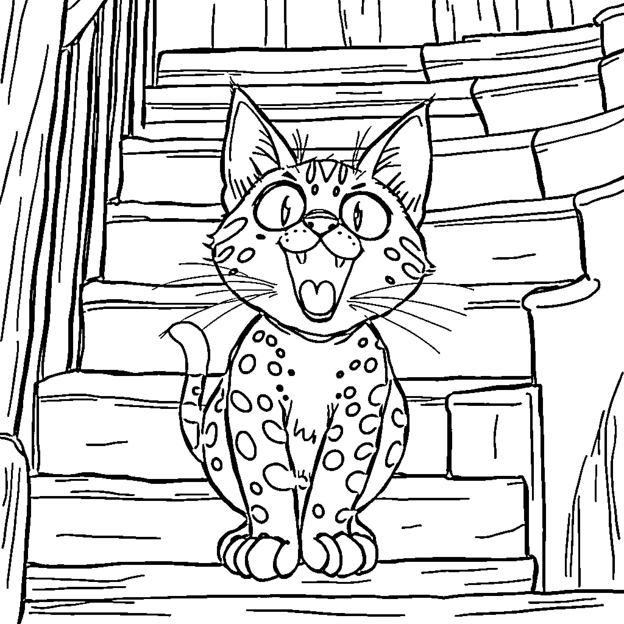Cat enjoying the cozy home Coloring Page (free black-and-white line drawing printable PDF for all, from beginners to advanced learners, including children, teens, adults, and seniors)