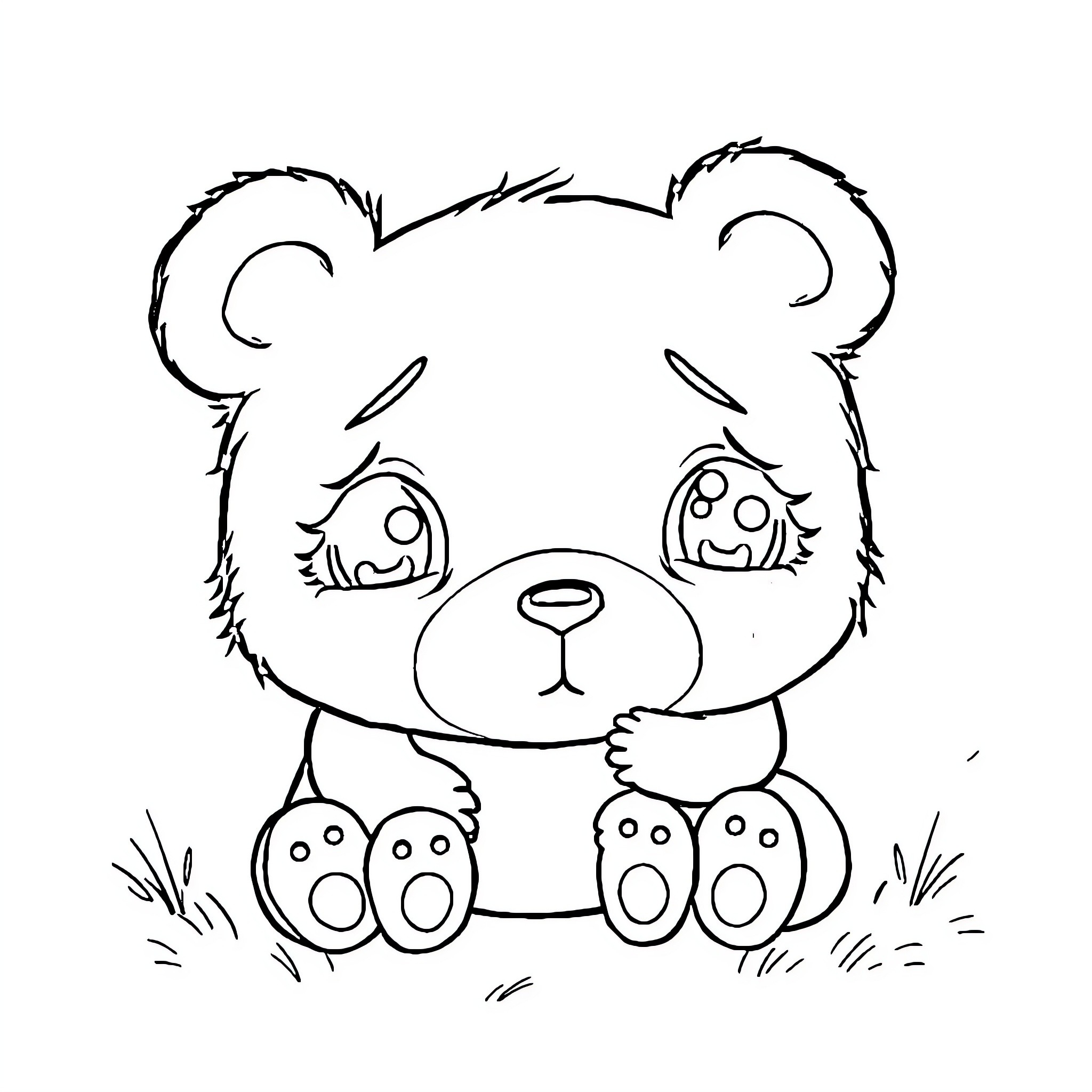 Bear cub gazing curiously in nature Coloring Page (free black-and-white line drawing printable PDF for all, from beginners to advanced learners, including children, teens, adults, and seniors)