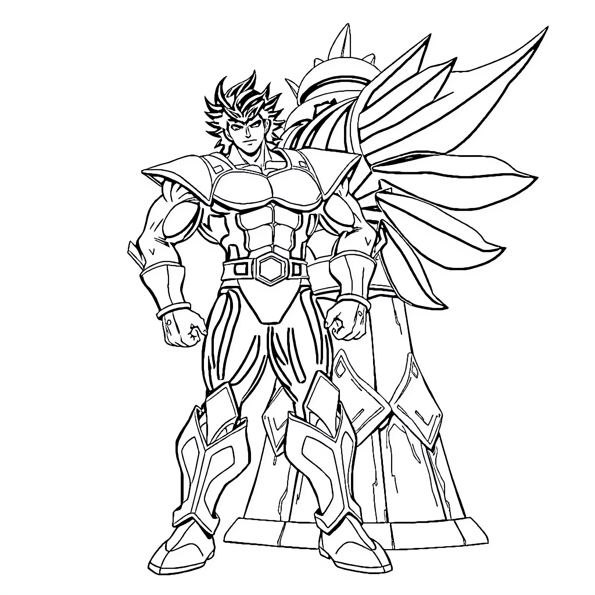 Jotaro in heroic battle pose with dramatic attire Coloring Page (free black-and-white line drawing printable PDF for all, from beginners to advanced learners, including children, teens, adults, and seniors)