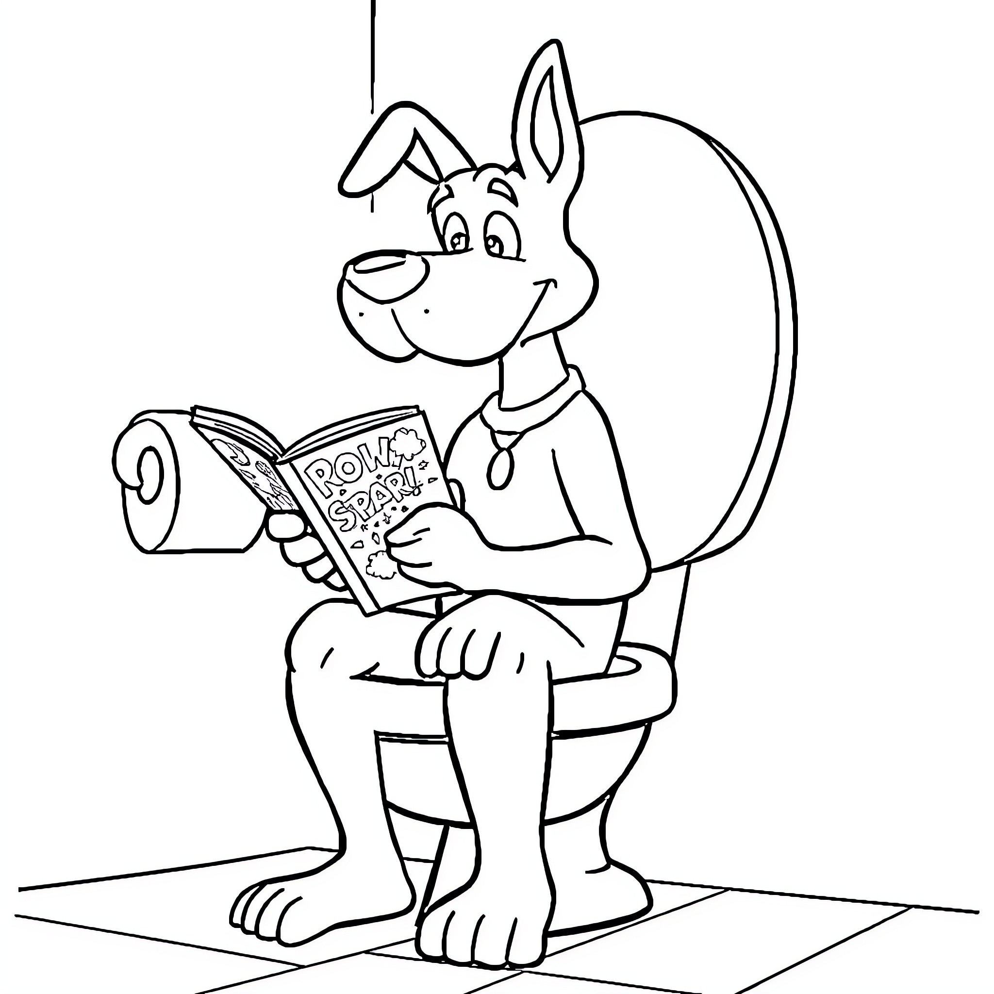 Dog Man Reading a Book Happily Coloring Page (free black-and-white line drawing printable PDF for all, from beginners to advanced learners, including children, teens, adults, and seniors)