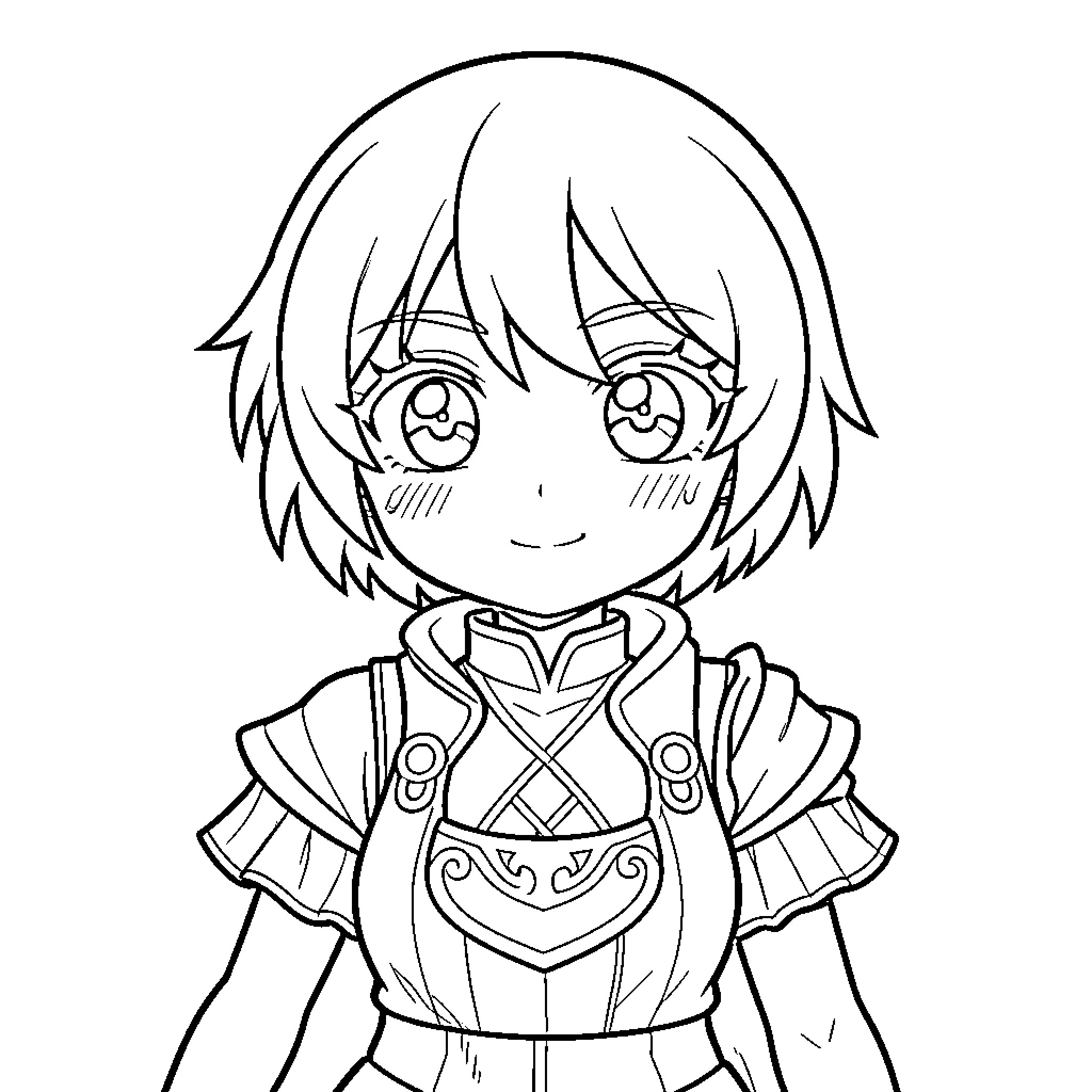 Manhwa Character in Cheerful Outfit Coloring Page (free black-and-white line drawing printable PDF for all, from beginners to advanced learners, including children, teens, adults, and seniors)