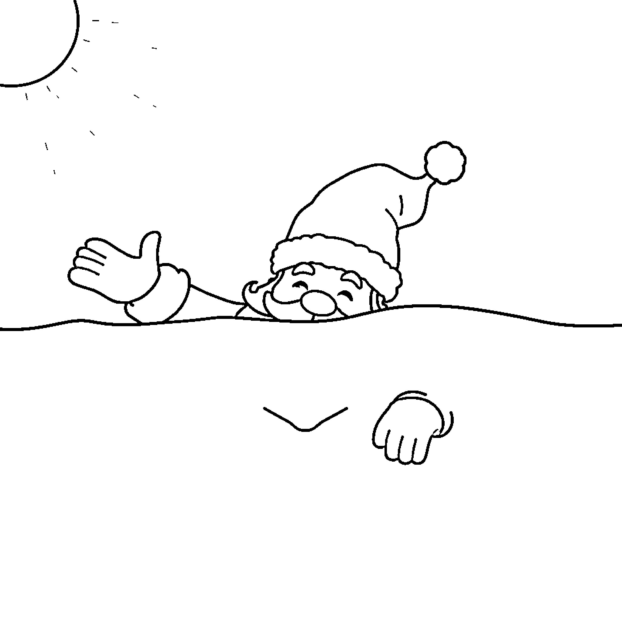 Santa resting peacefully on a snowy day Coloring Page (free black-and-white line drawing printable PDF for all, from beginners to advanced learners, including children, teens, adults, and seniors)