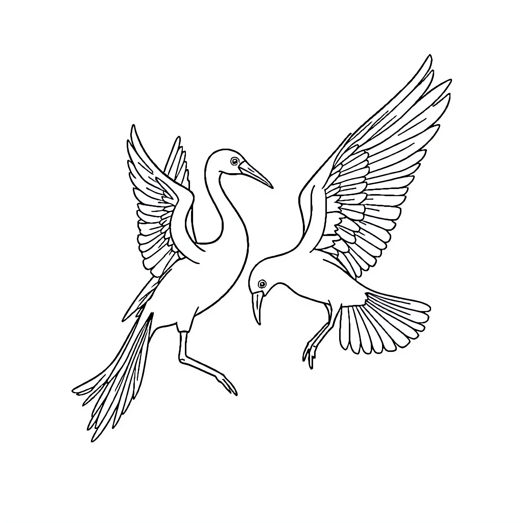 Unicorn birds soaring through the sky Coloring Page (free black-and-white line drawing printable PDF for all, from beginners to advanced learners, including children, teens, adults, and seniors)