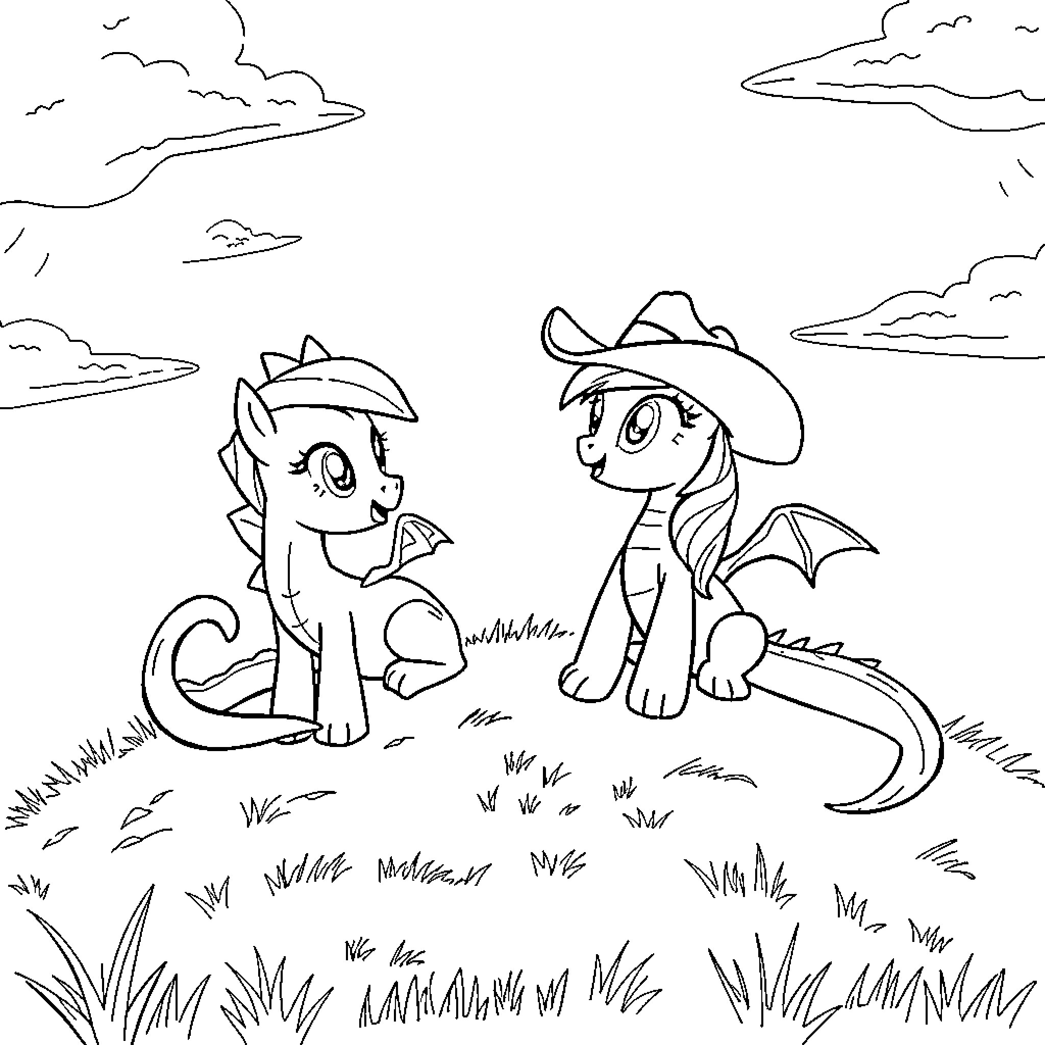 Spike's Cowboy Companion Adventures Coloring Page (free black-and-white line drawing printable PDF for all, from beginners to advanced learners, including children, teens, adults, and seniors)