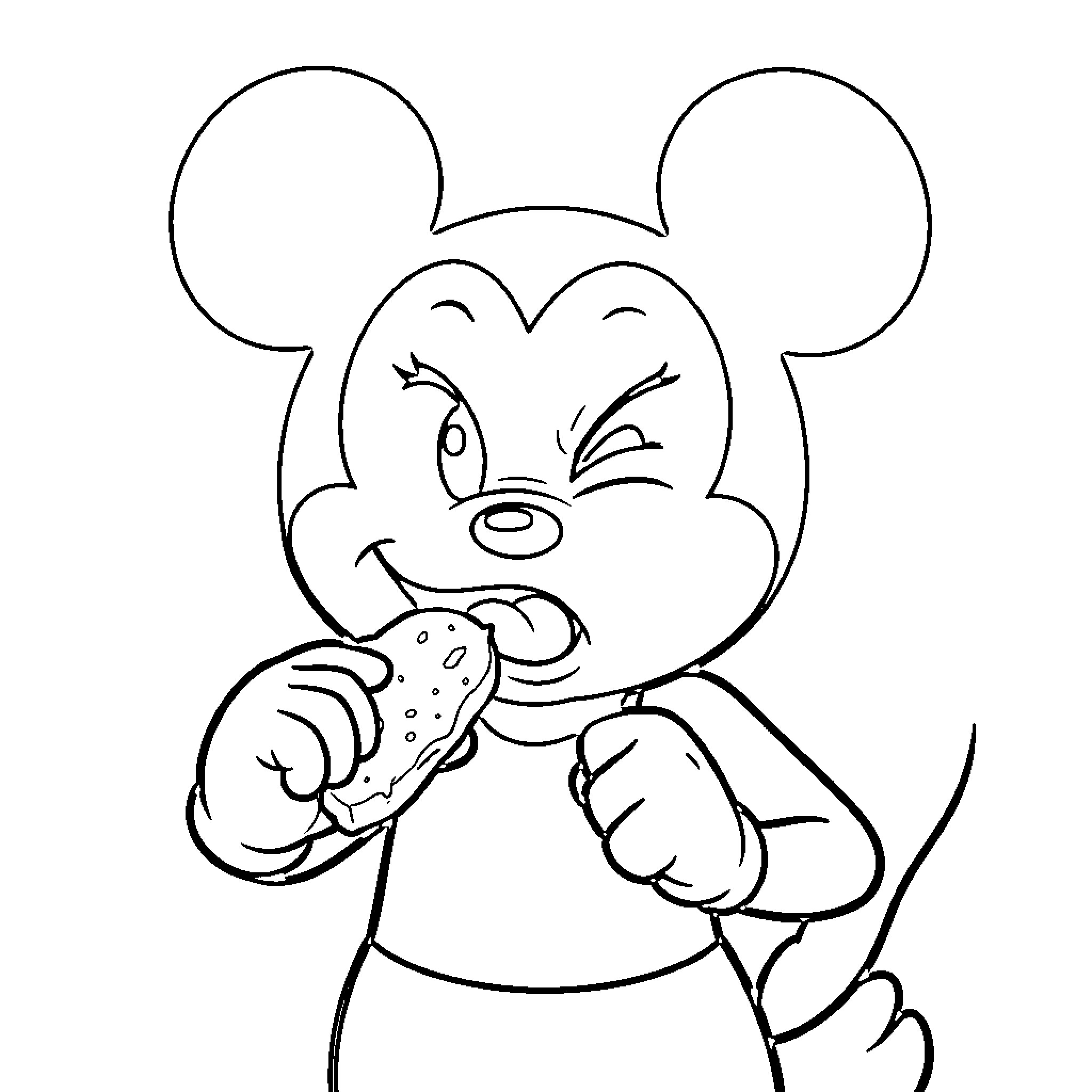 Miki enjoying a tasty snack Coloring Page (free black-and-white line drawing printable PDF for all, from beginners to advanced learners, including children, teens, adults, and seniors)