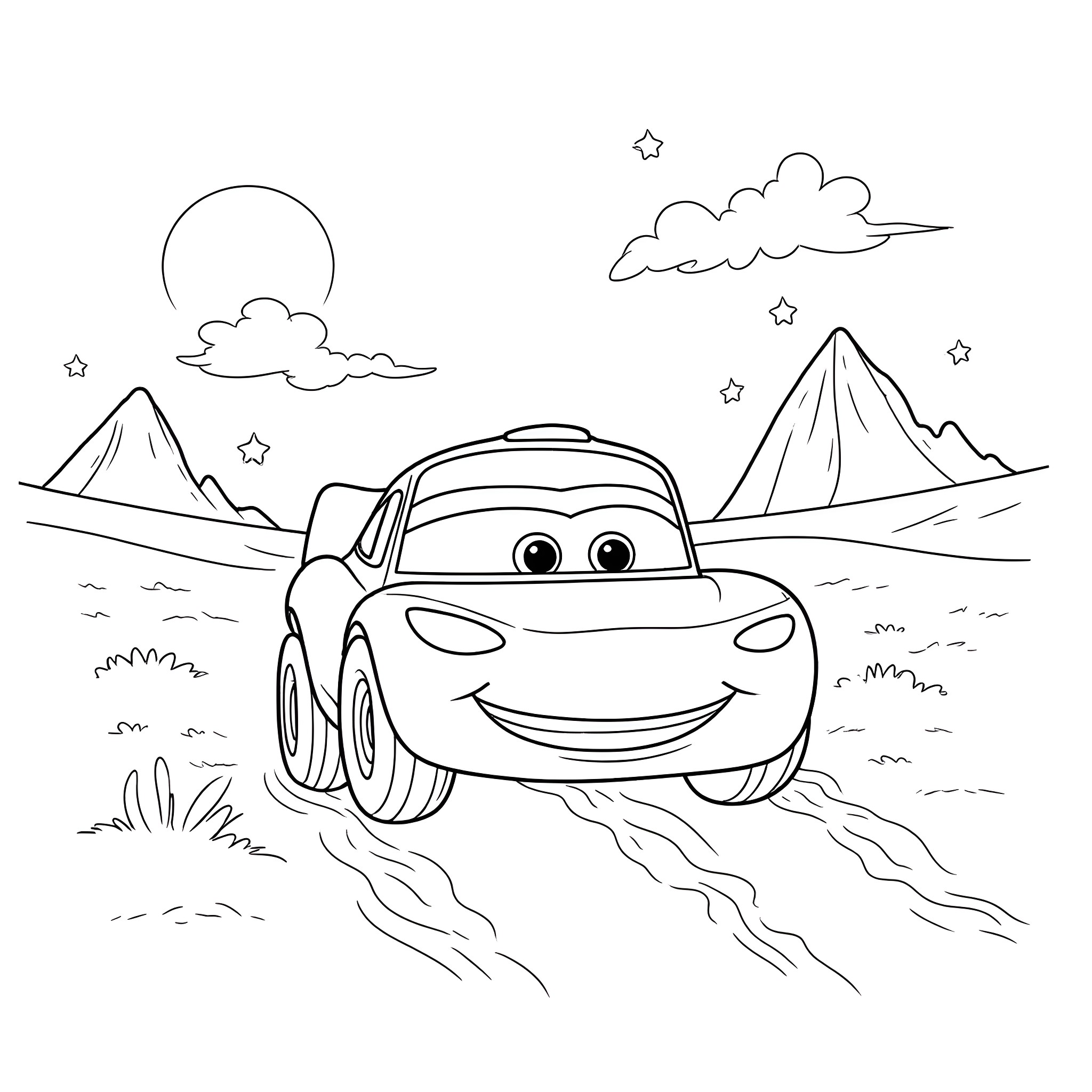 Bluey's Adventurous Road Trip Coloring Page (free black-and-white line drawing printable PDF for all, from beginners to advanced learners, including children, teens, adults, and seniors)