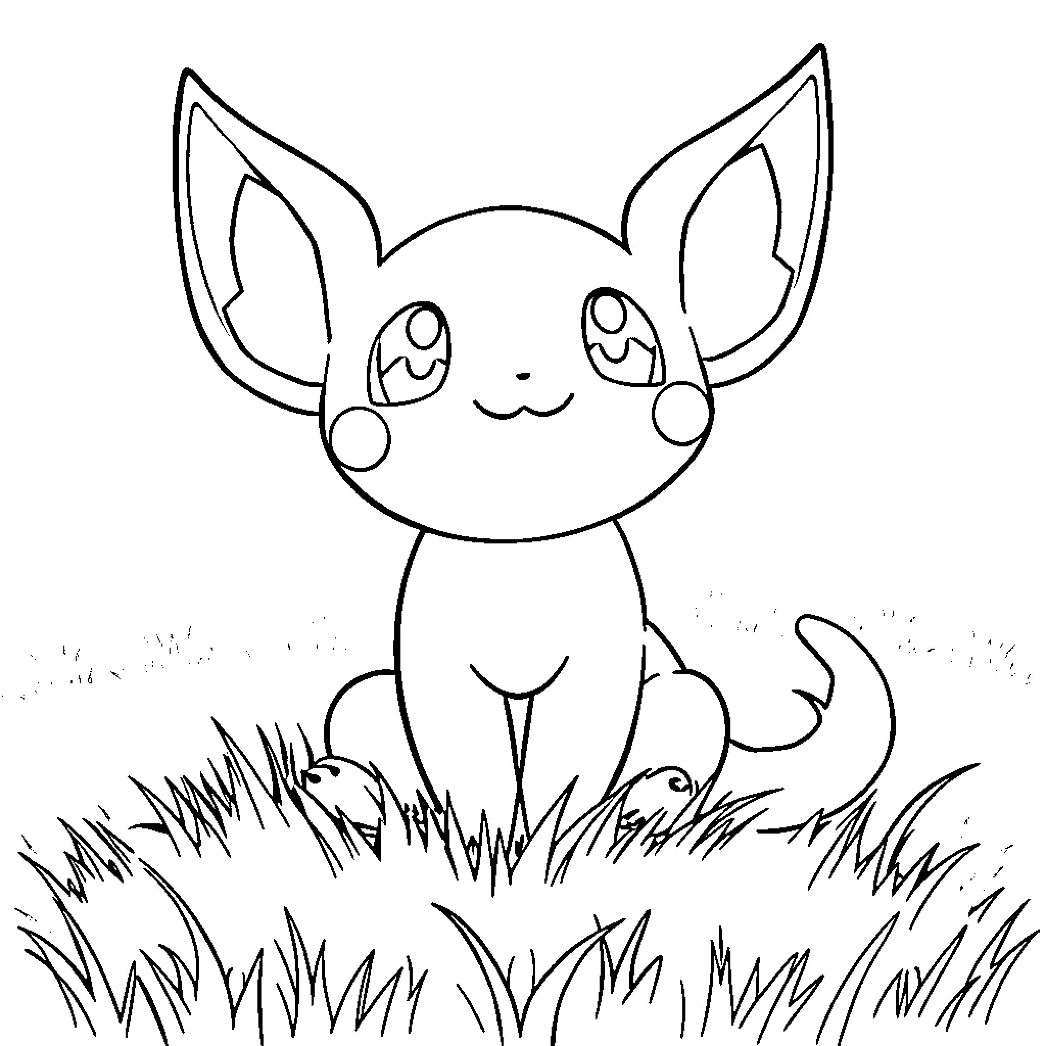 Ditto Cute Animal Sitting in the Grass Coloring Page (free black-and-white line drawing printable PDF for all, from beginners to advanced learners, including children, teens, adults, and seniors)