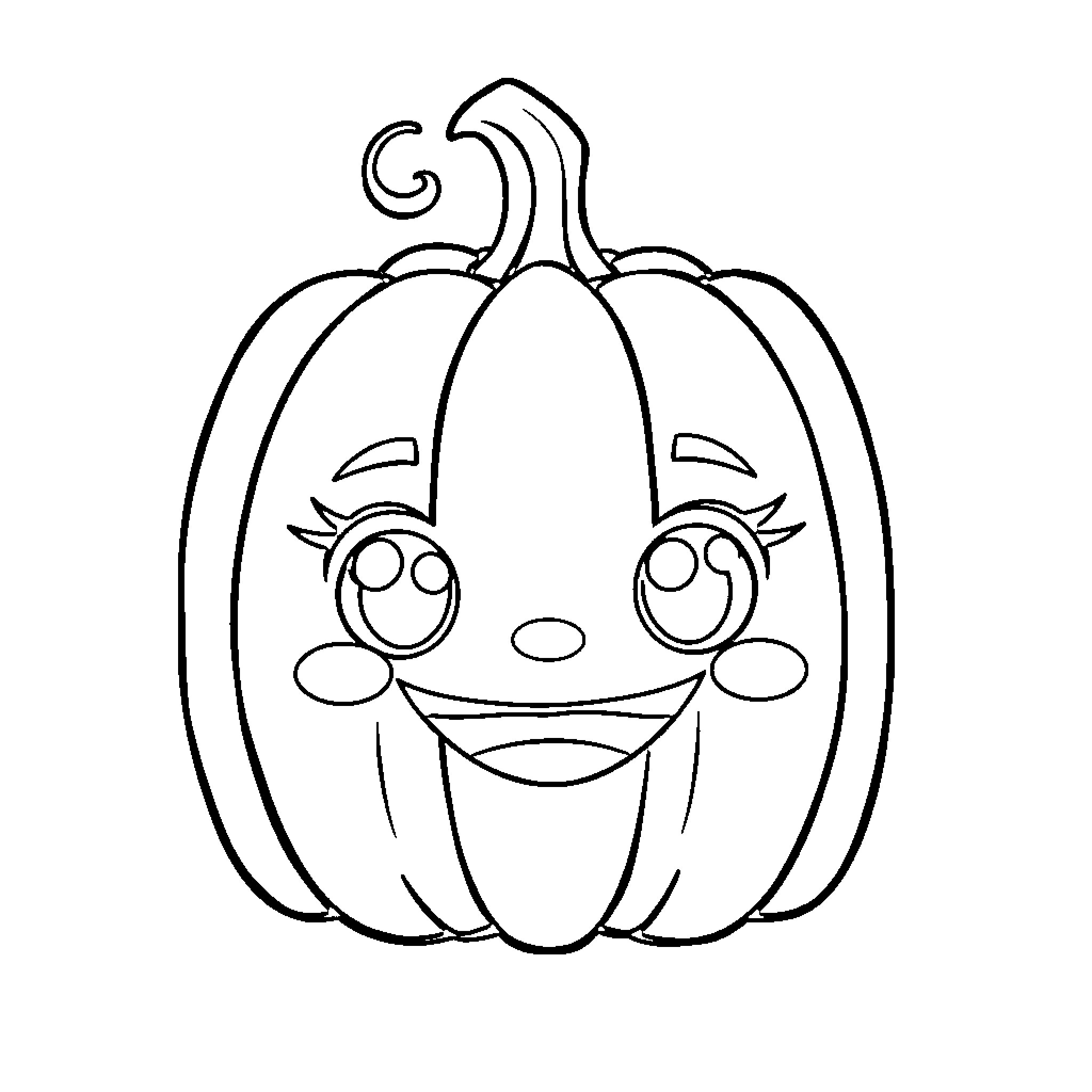 Pumpkin with happy expression Coloring Page (free black-and-white line drawing printable PDF for all, from beginners to advanced learners, including children, teens, adults, and seniors)