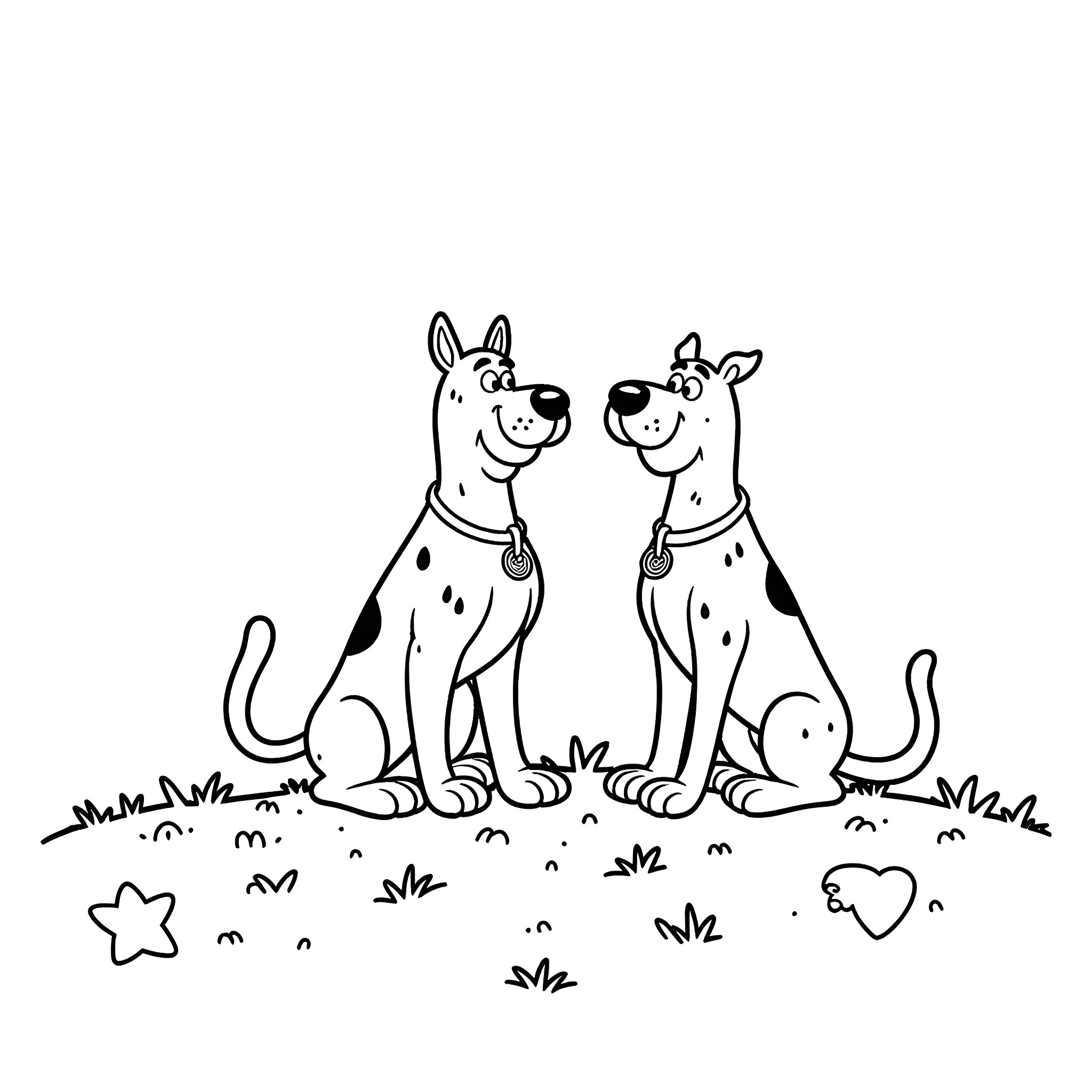 Scooby Doo and Friends Enjoying the Outdoors Coloring Page (free black-and-white line drawing printable PDF for all, from beginners to advanced learners, including children, teens, adults, and seniors)