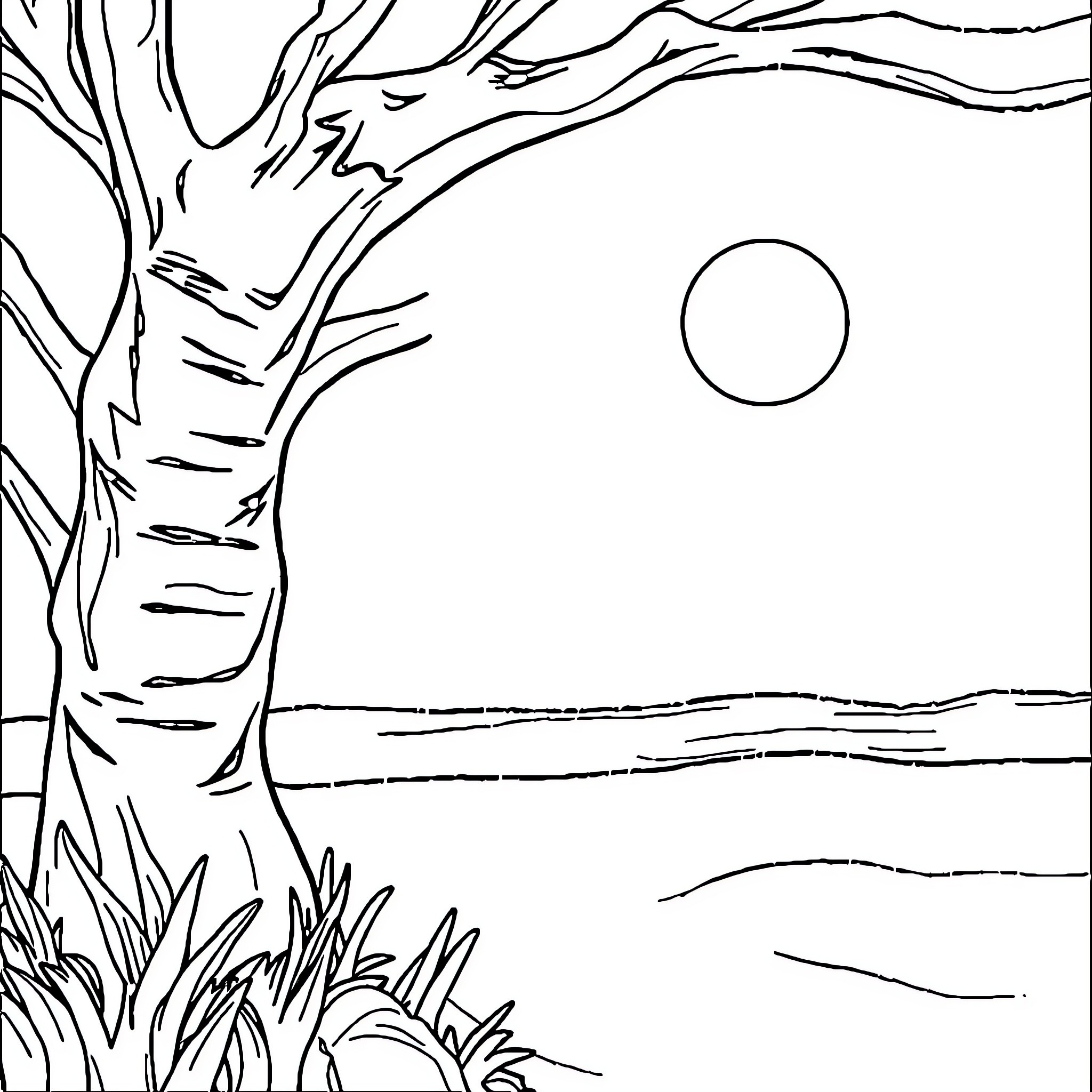 Proportion of Nature's Serenity Coloring Page (free black-and-white line drawing printable PDF for all, from beginners to advanced learners, including children, teens, adults, and seniors)