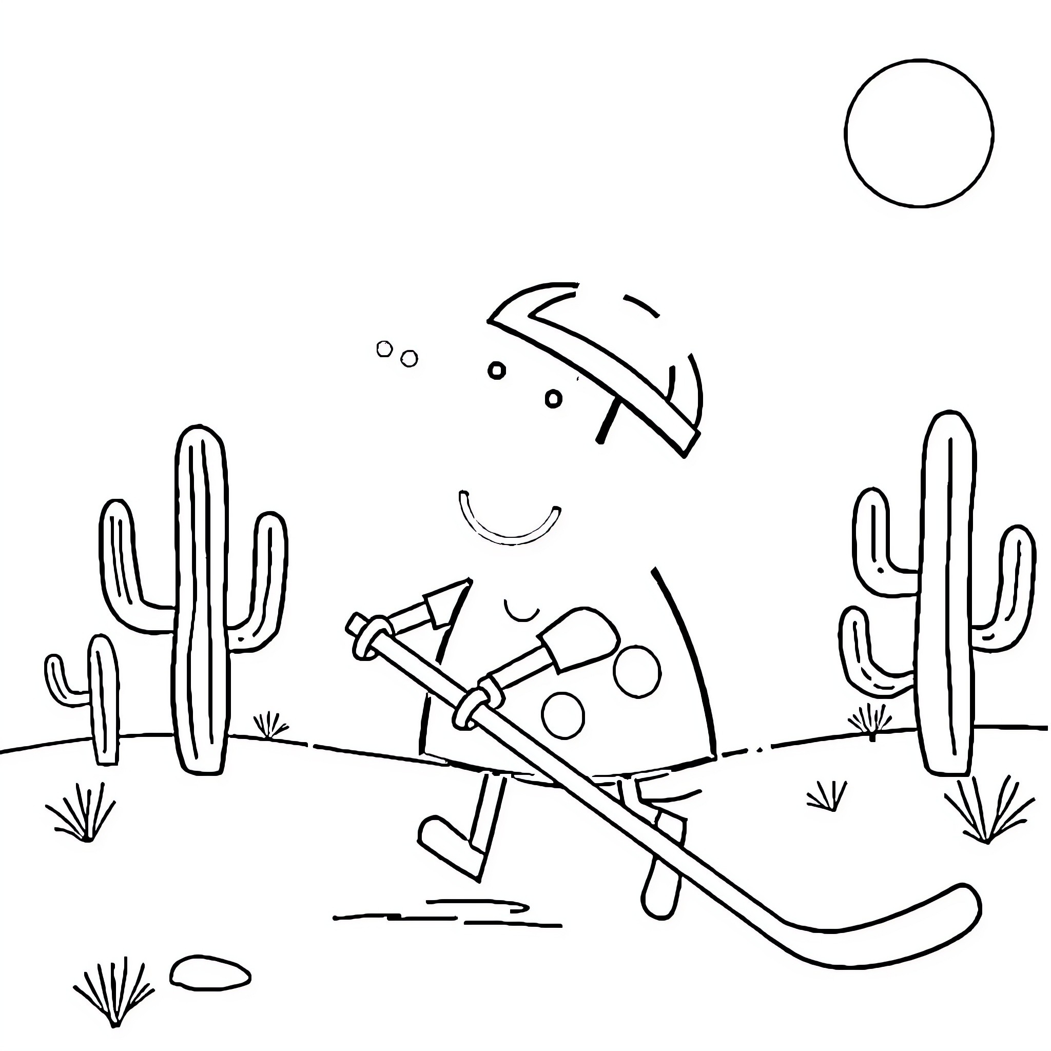 Peppa Pig exploring the desert with friends Coloring Page (free black-and-white line drawing printable PDF for all, from beginners to advanced learners, including children, teens, adults, and seniors)