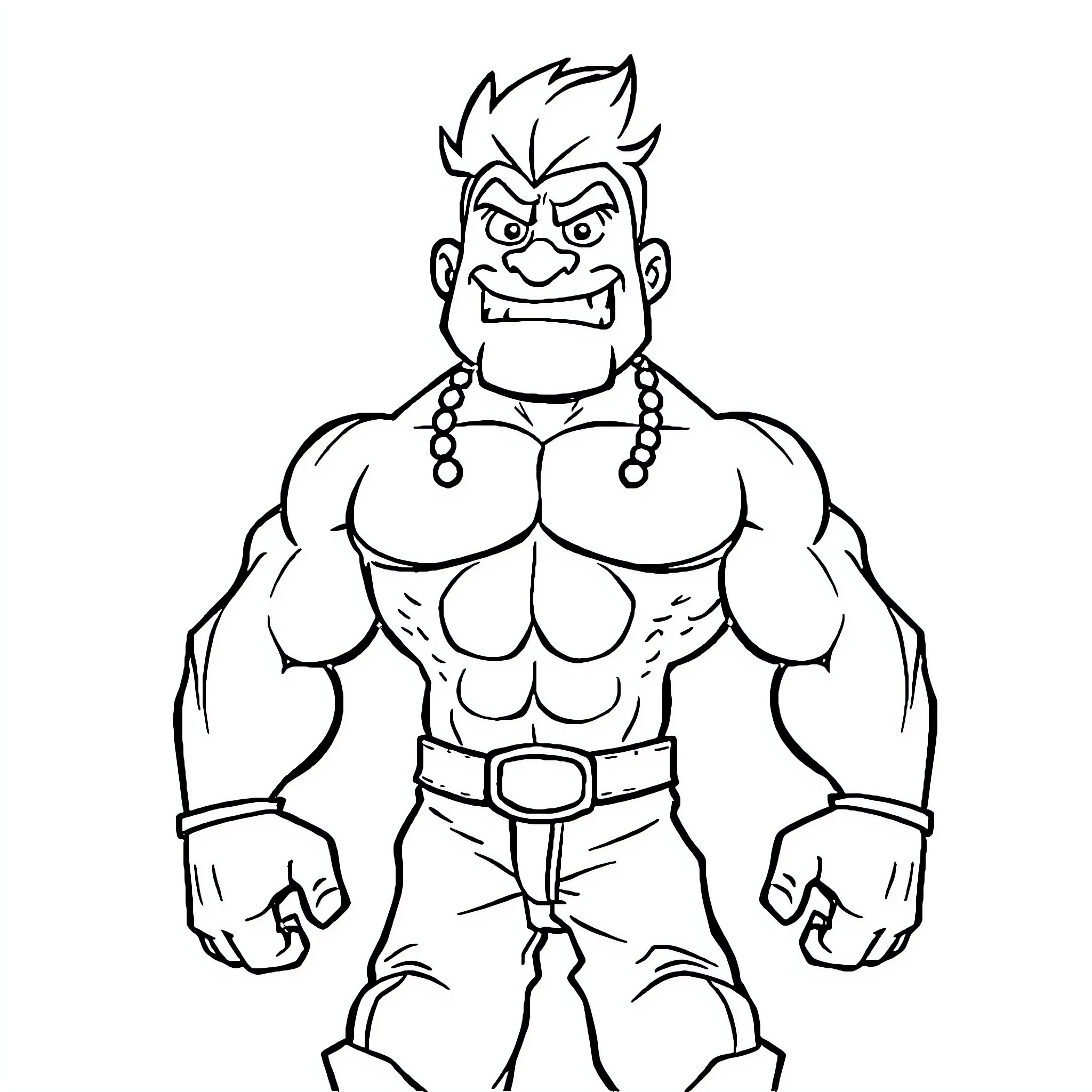 Berry-inspired muscular superhero with fierce expression Coloring Page (free black-and-white line drawing printable PDF for all, from beginners to advanced learners, including children, teens, adults, and seniors)