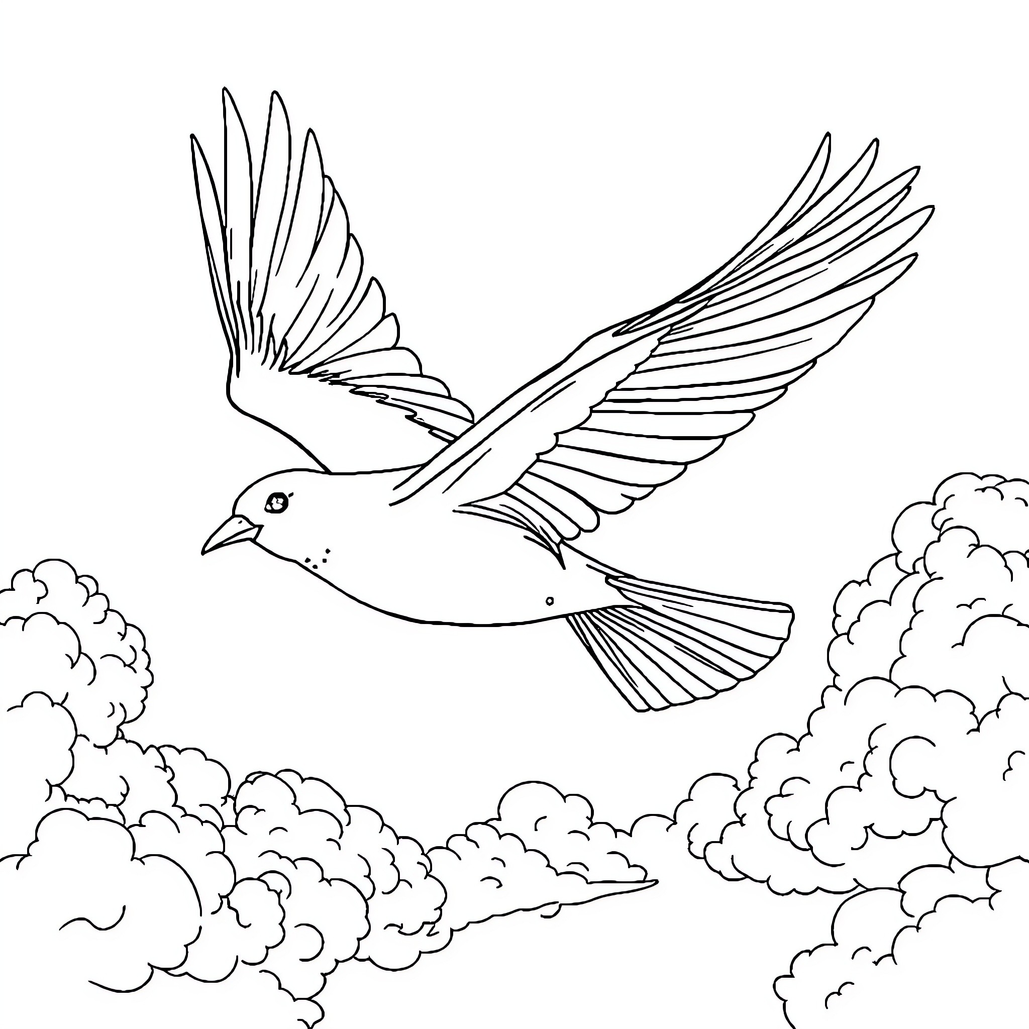 Avión volando a través de las nubes Coloring Page (free black-and-white line drawing printable PDF for all, from beginners to advanced learners, including children, teens, adults, and seniors)