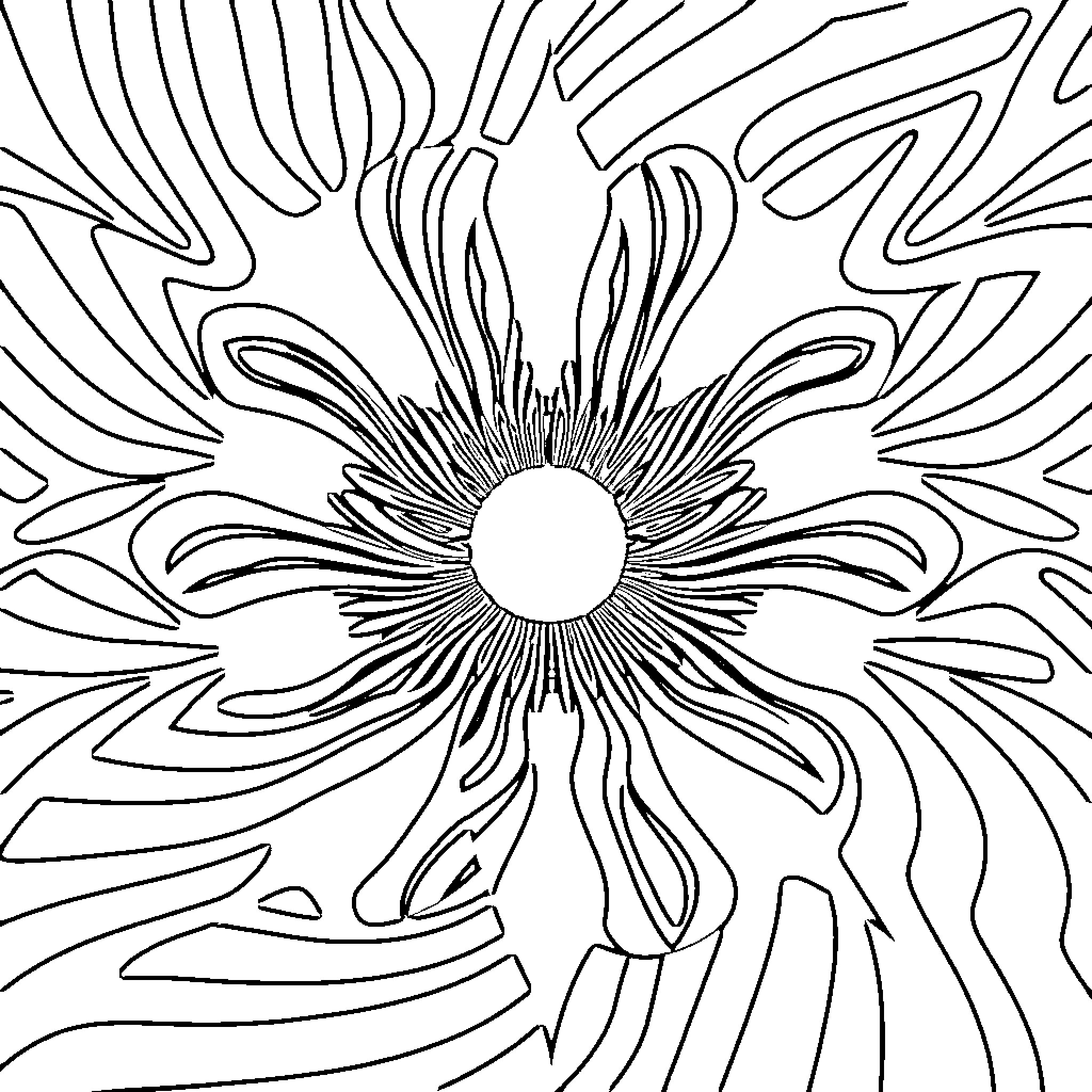 Optical Illusion of Radiant Flower Petals Coloring Page (free black-and-white line drawing printable PDF for all, from beginners to advanced learners, including children, teens, adults, and seniors)