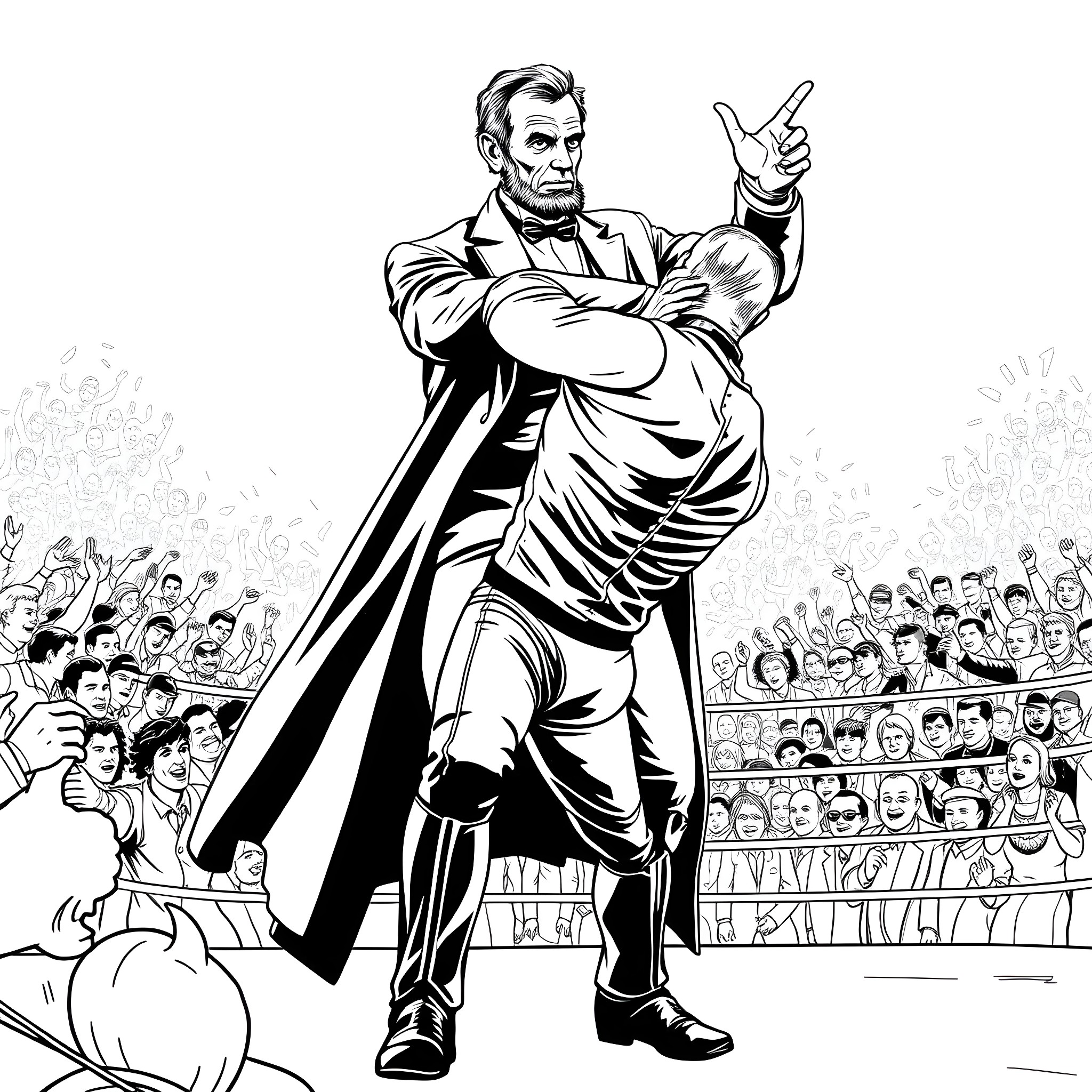 Abraham Lincoln Delivering an Inspiring Speech to a Crowd Coloring Page (free black-and-white line drawing printable PDF for all, from beginners to advanced learners, including children, teens, adults, and seniors)