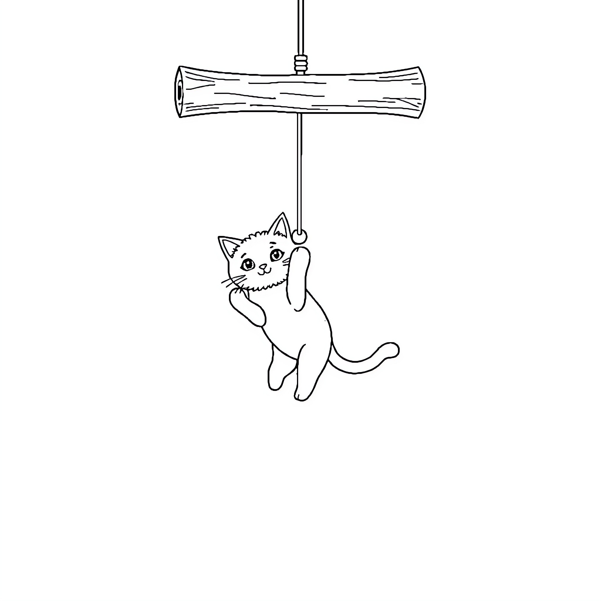 Pendulum cat playing with wooden toy Coloring Page (free black-and-white line drawing printable PDF for all, from beginners to advanced learners, including children, teens, adults, and seniors)