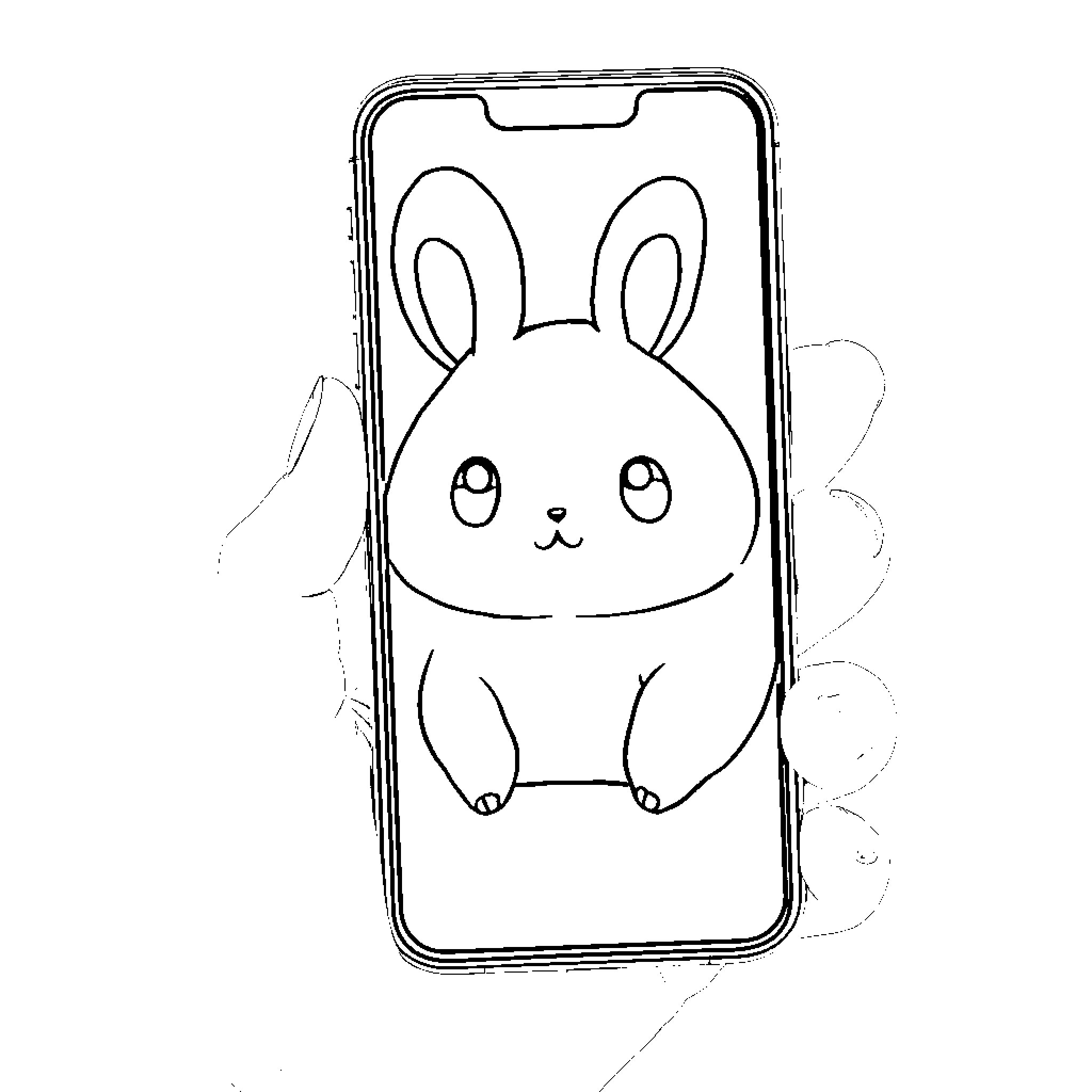 Cinnamoroll on smartphone screen Coloring Page (free black-and-white line drawing printable PDF for all, from beginners to advanced learners, including children, teens, adults, and seniors)