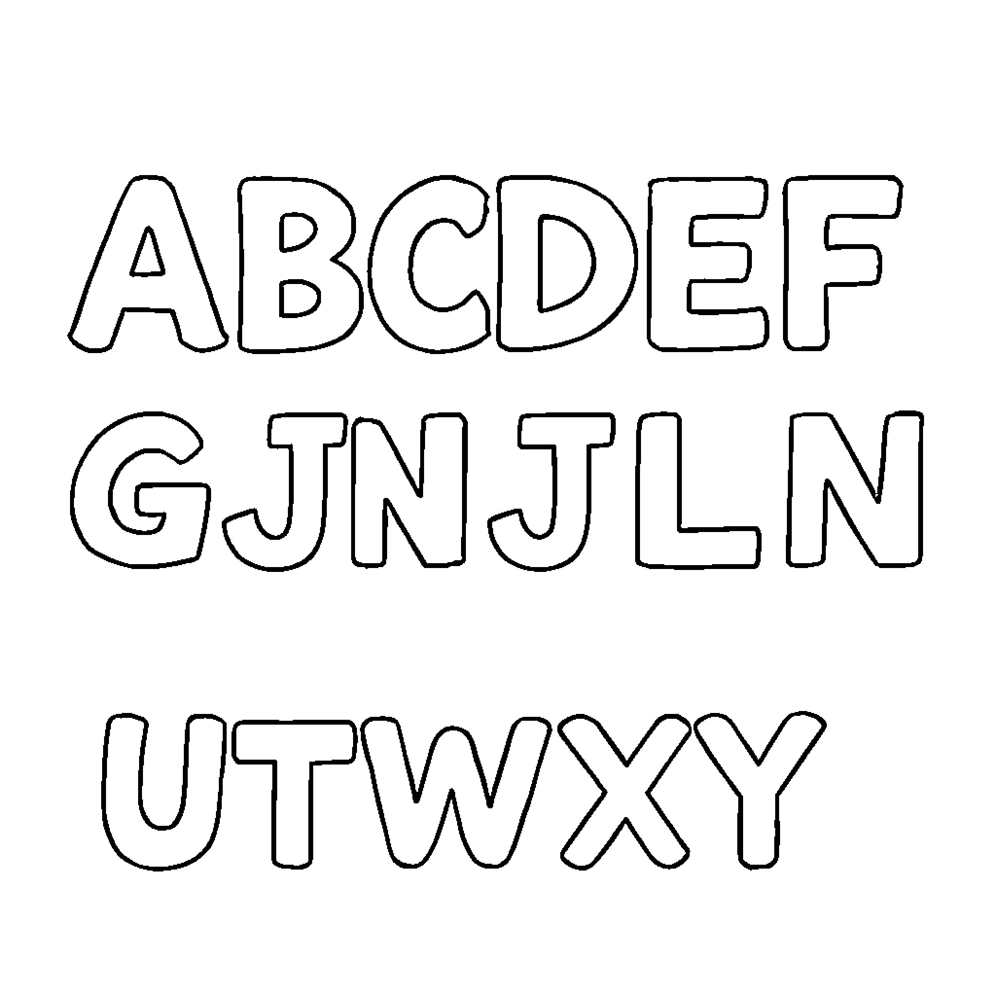 Alphabet of Hand-Drawn Letters and Shapes Coloring Page (free black-and-white line drawing printable PDF for all, from beginners to advanced learners, including children, teens, adults, and seniors)
