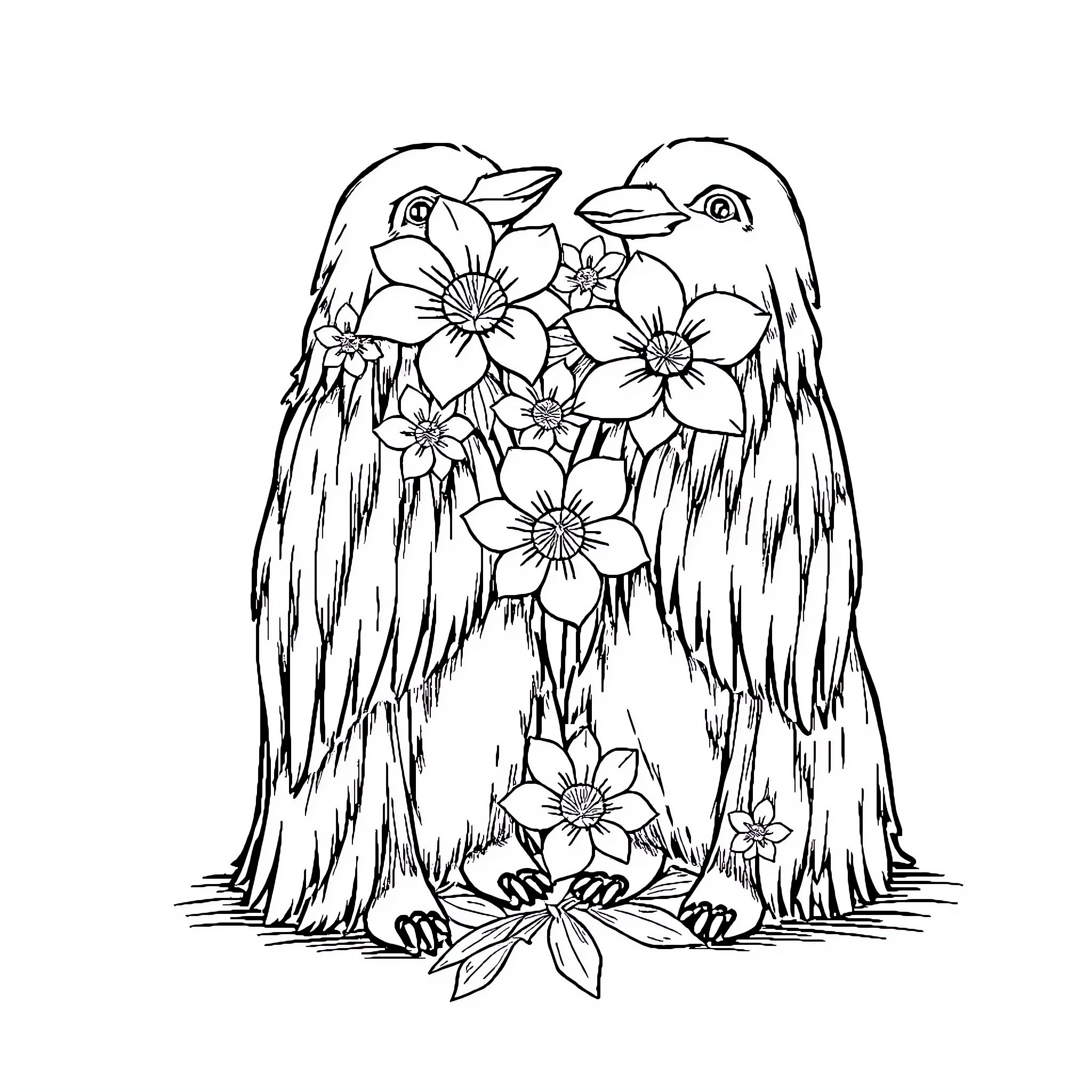 Boot Blooming with Flowers Coloring Page (free black-and-white line drawing printable PDF for all, from beginners to advanced learners, including children, teens, adults, and seniors)