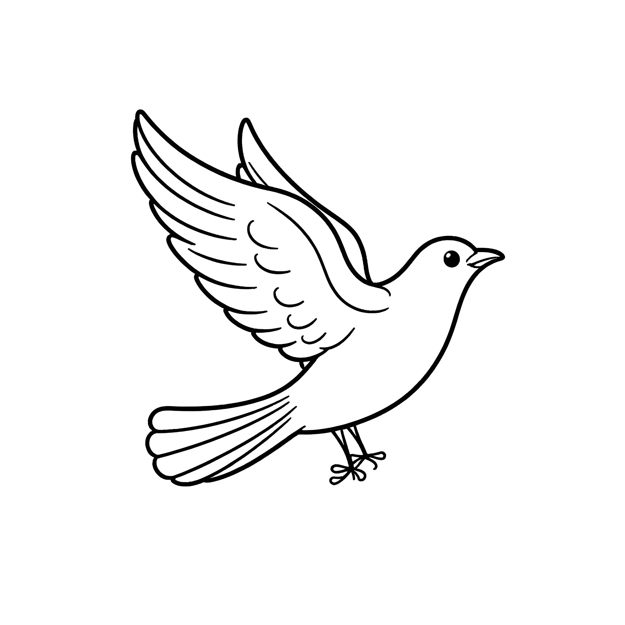 Bird in flight with outstretched wings Coloring Page (free black-and-white line drawing printable PDF for all, from beginners to advanced learners, including children, teens, adults, and seniors)
