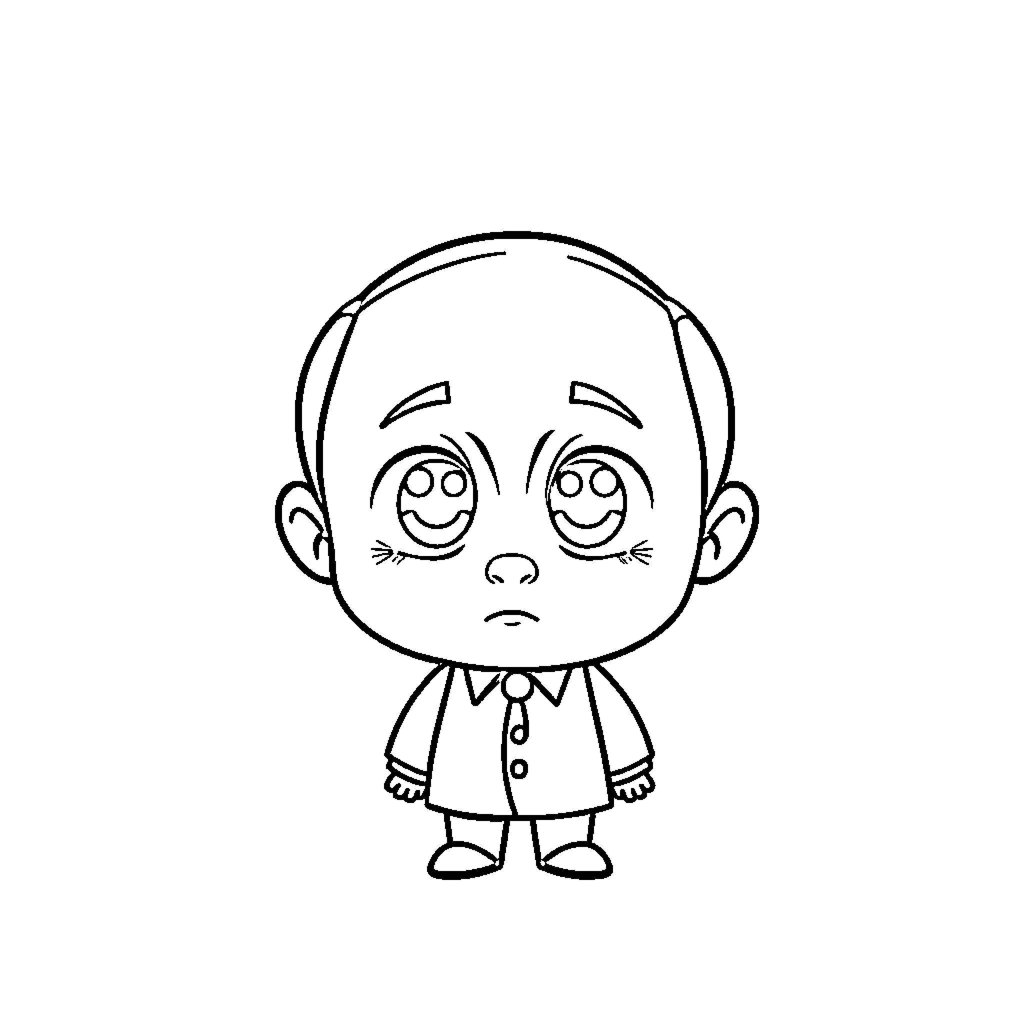 Putin in puzzled expression with child-like appearance Coloring Page (free black-and-white line drawing printable PDF for all, from beginners to advanced learners, including children, teens, adults, and seniors)