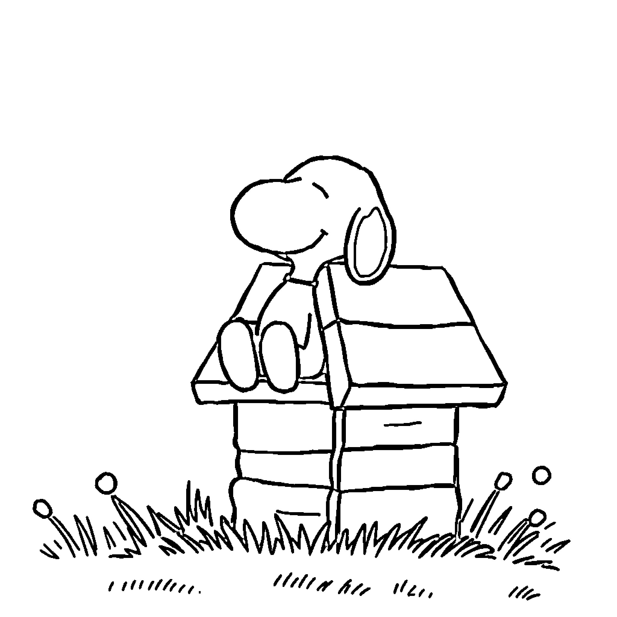 Snoopy relaxing on books in the grass Coloring Page (free black-and-white line drawing printable PDF for all, from beginners to advanced learners, including children, teens, adults, and seniors)