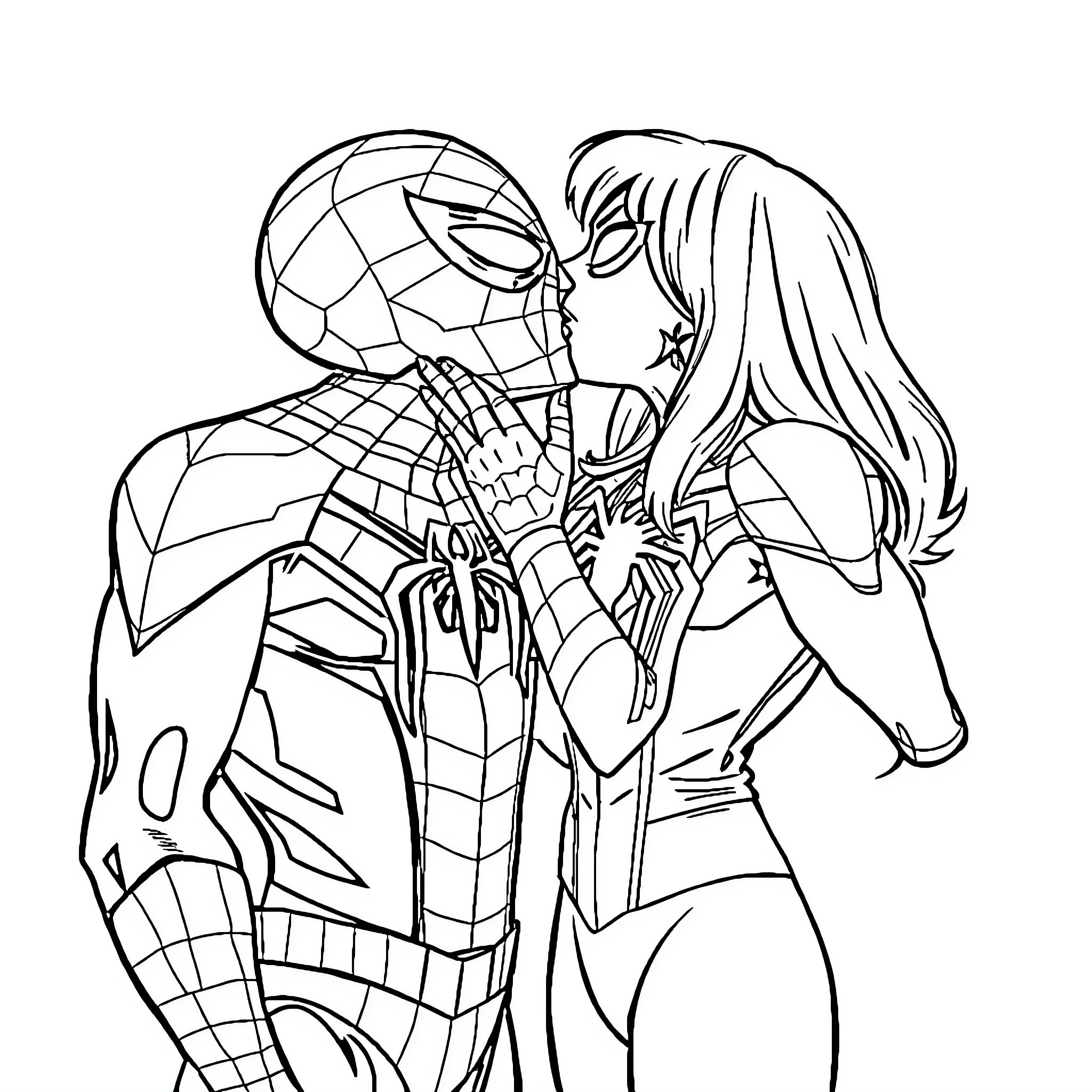 Sheck characters in intimate embrace Coloring Page (free black-and-white line drawing printable PDF for all, from beginners to advanced learners, including children, teens, adults, and seniors)