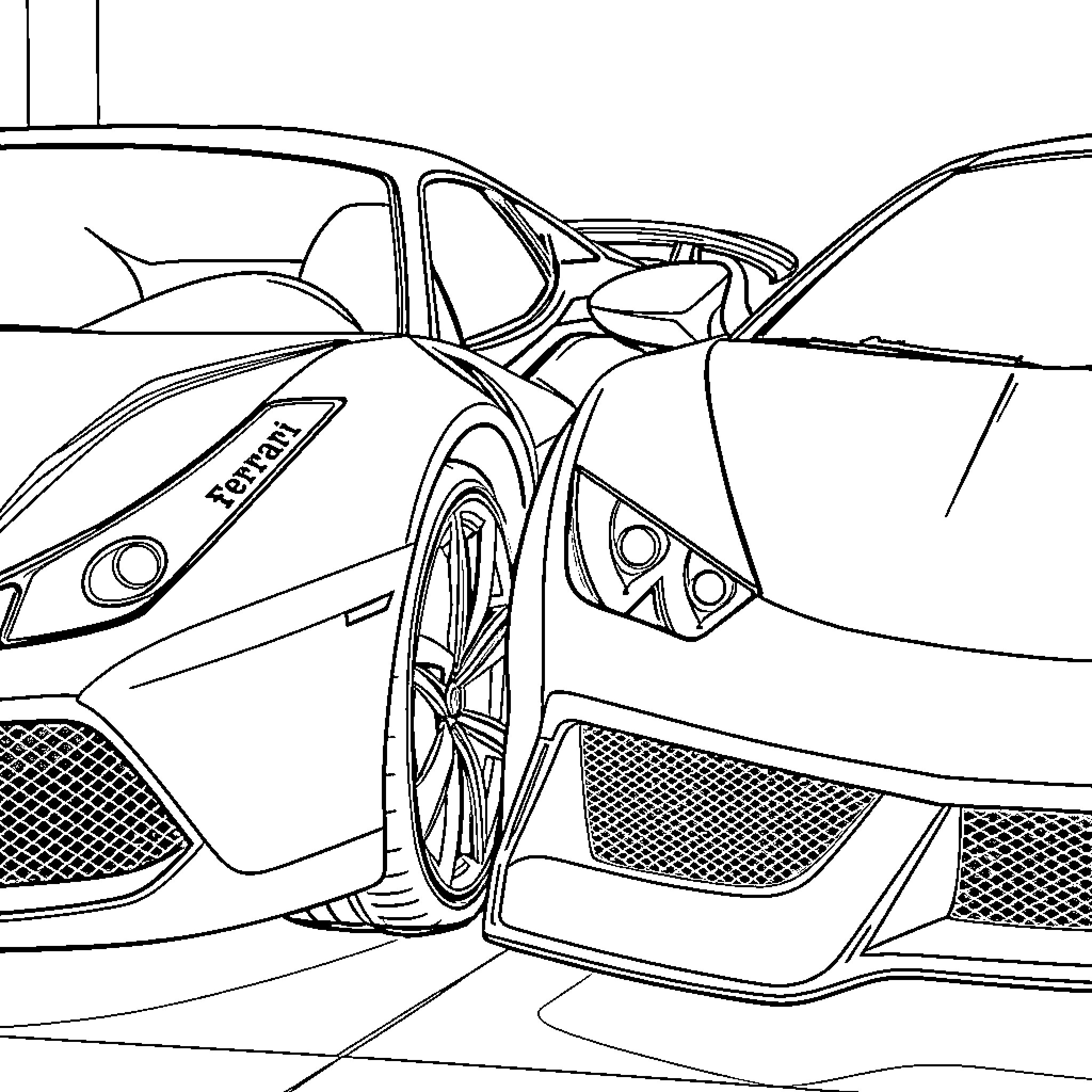 Car with distinctive sports car design Coloring Page (free black-and-white line drawing printable PDF for all, from beginners to advanced learners, including children, teens, adults, and seniors)