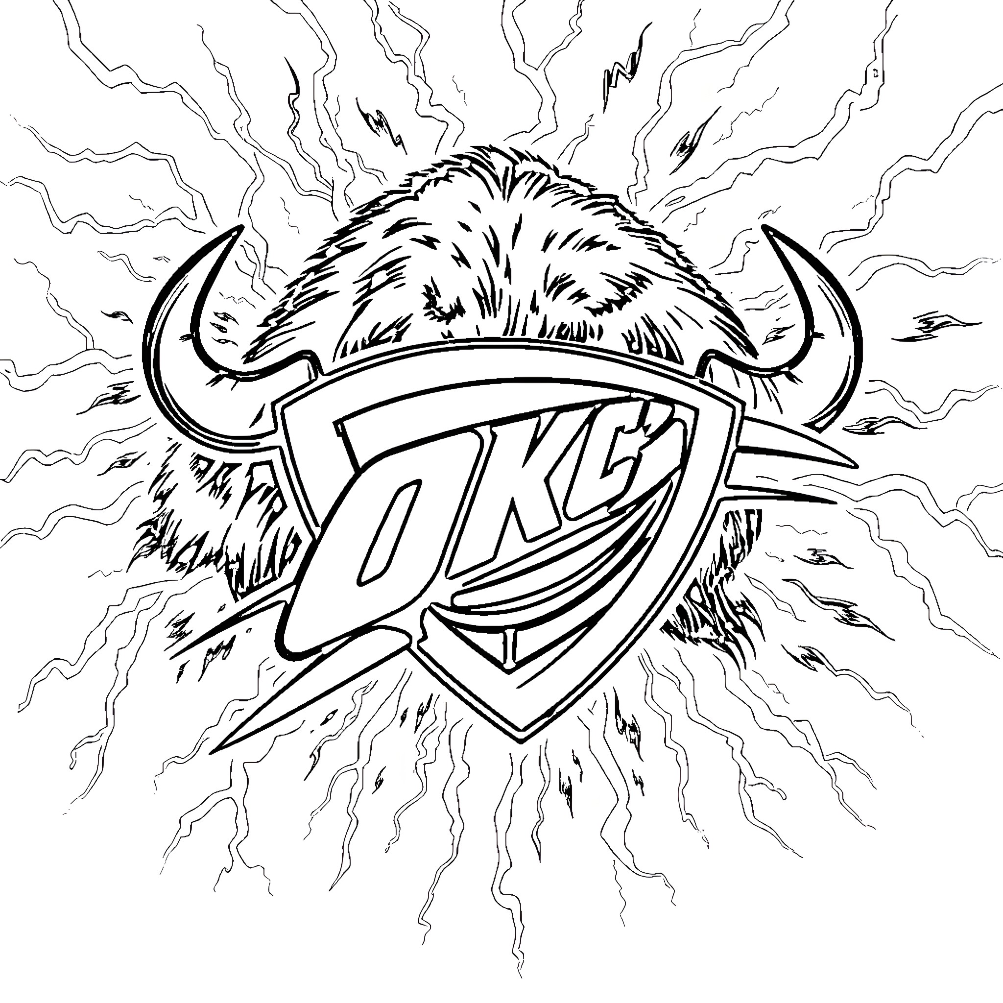 Buffalo Thunder Logo Illustration Coloring Page (free black-and-white line drawing printable PDF for all, from beginners to advanced learners, including children, teens, adults, and seniors)
