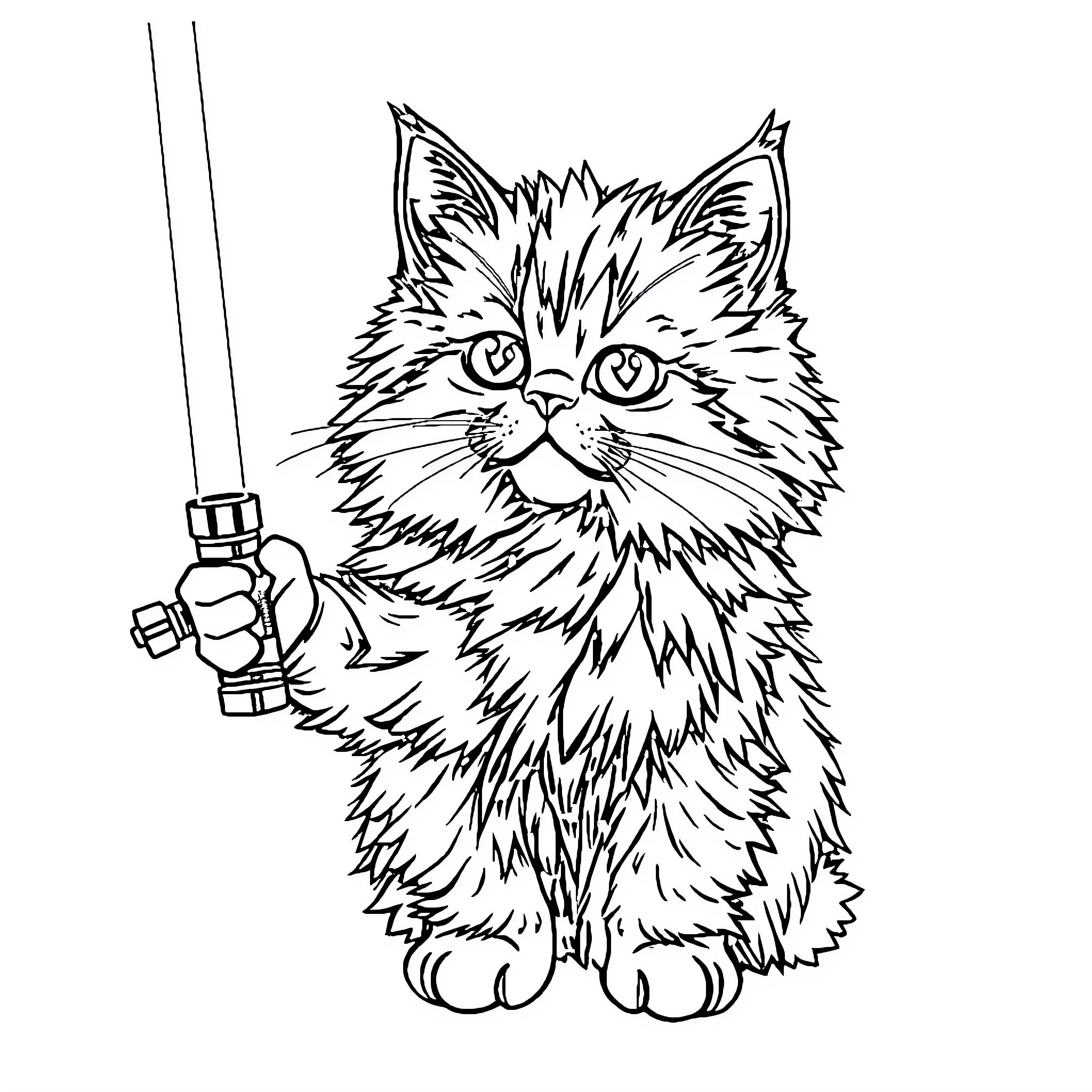 Cat wielding a wrench Coloring Page (free black-and-white line drawing printable PDF for all, from beginners to advanced learners, including children, teens, adults, and seniors)