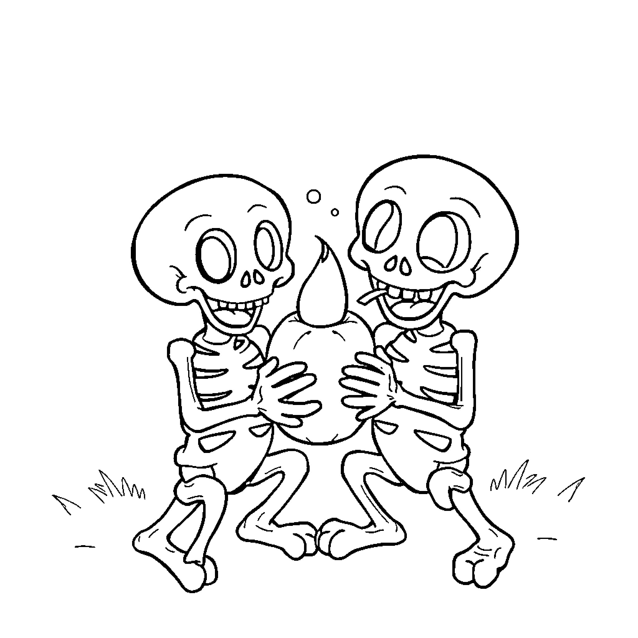 Peely skeletons dancing together Coloring Page (free black-and-white line drawing printable PDF for all, from beginners to advanced learners, including children, teens, adults, and seniors)