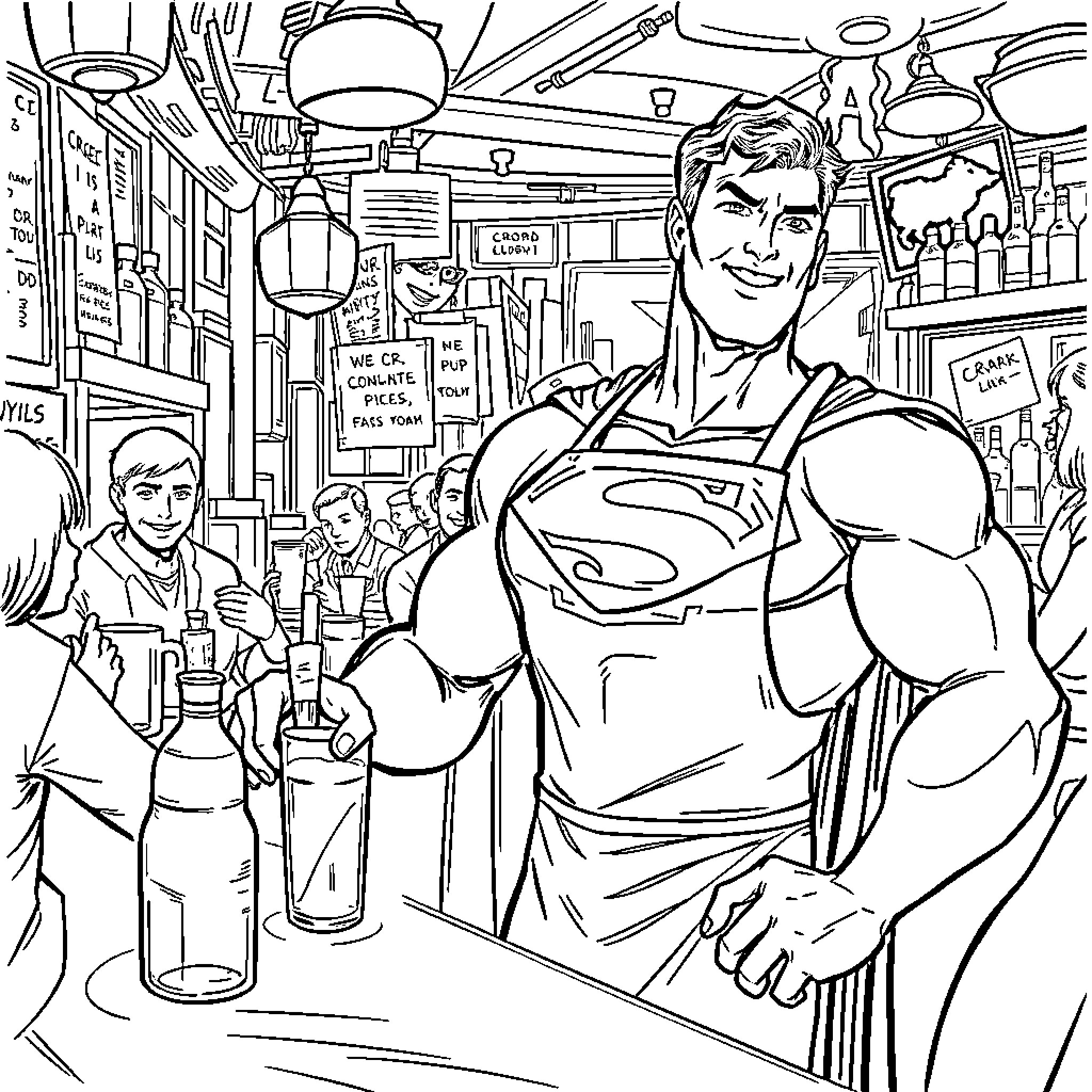 Superman Saving the Day in a Bustling City Coloring Page (free black-and-white line drawing printable PDF for all, from beginners to advanced learners, including children, teens, adults, and seniors)