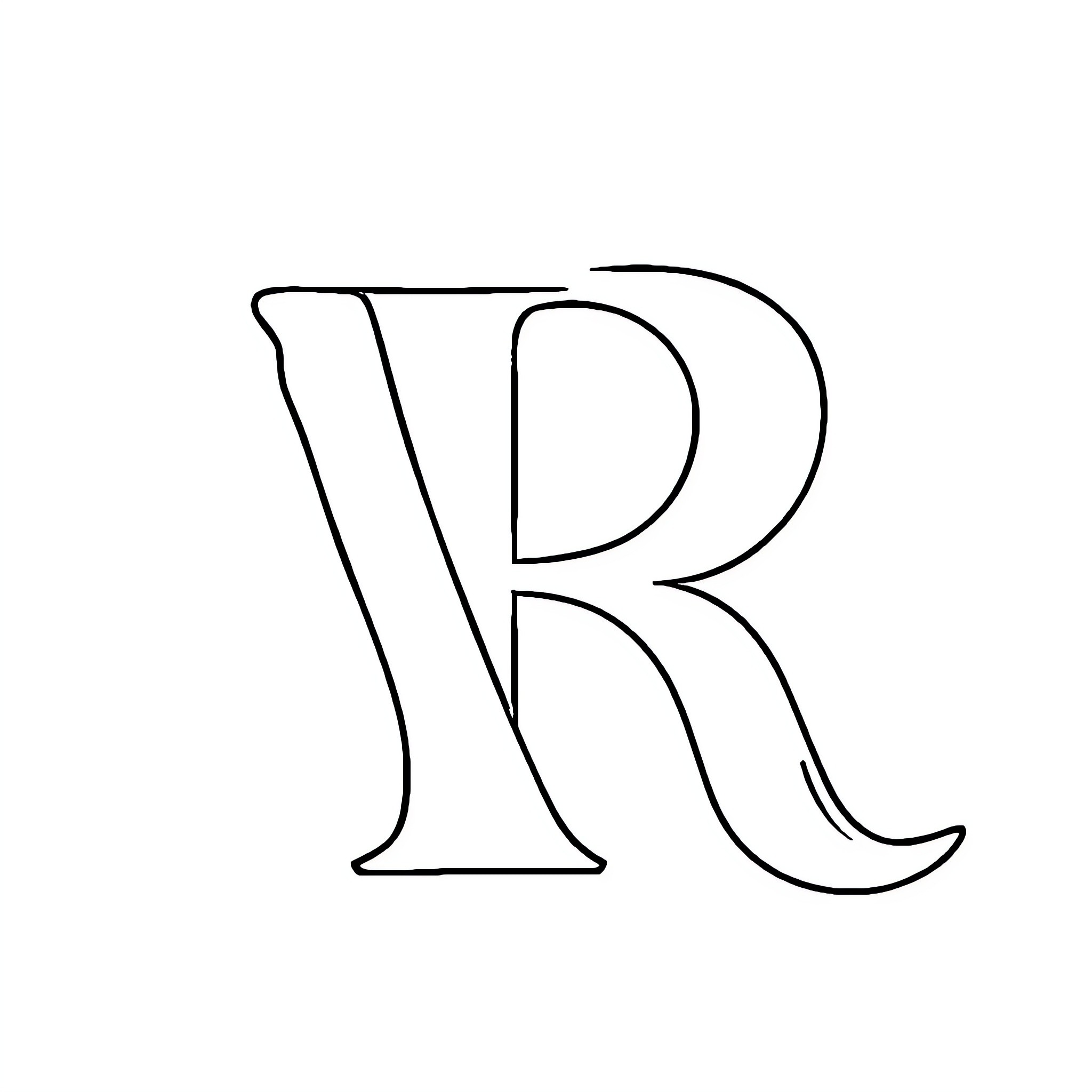 Regal Rendering of Letter R Coloring Page (free black-and-white line drawing printable PDF for all, from beginners to advanced learners, including children, teens, adults, and seniors)