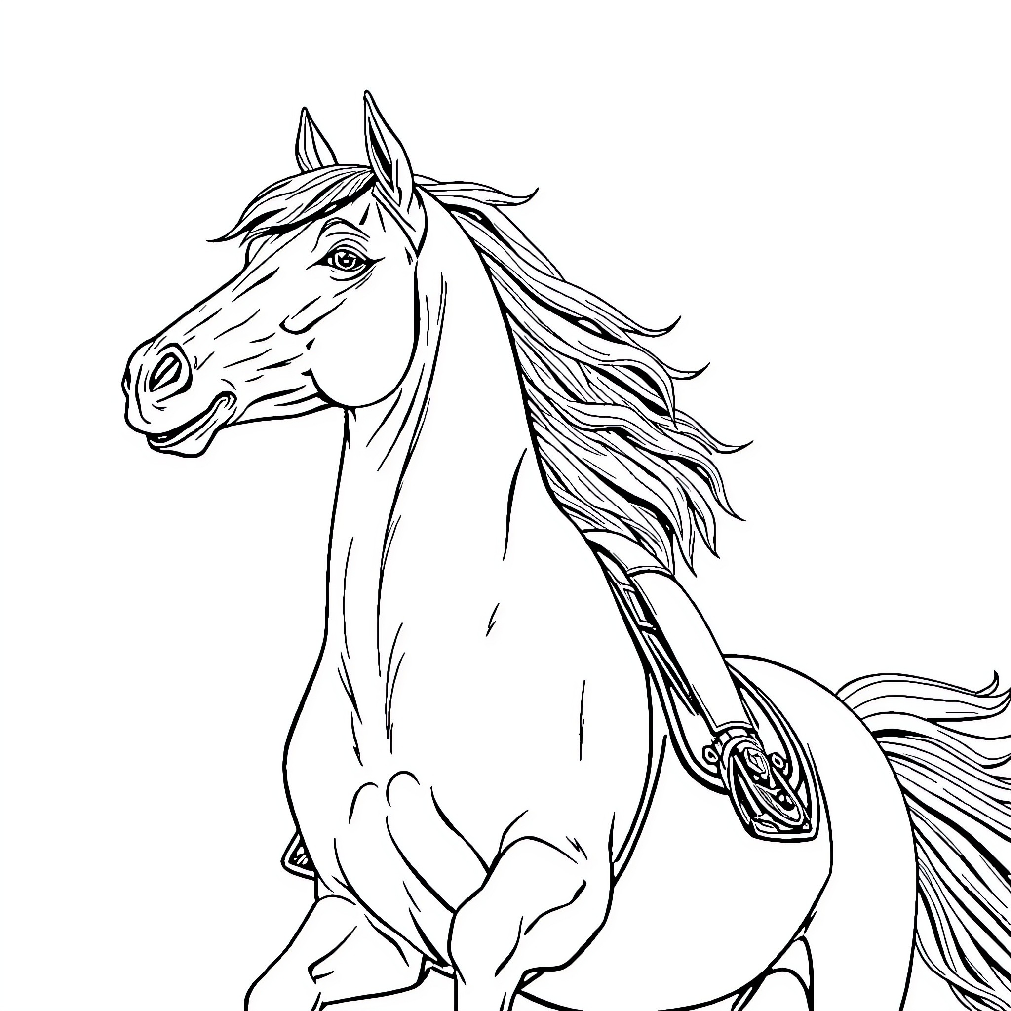 Huntrix's Majestic Equine Adventure Coloring Page (free black-and-white line drawing printable PDF for all, from beginners to advanced learners, including children, teens, adults, and seniors)