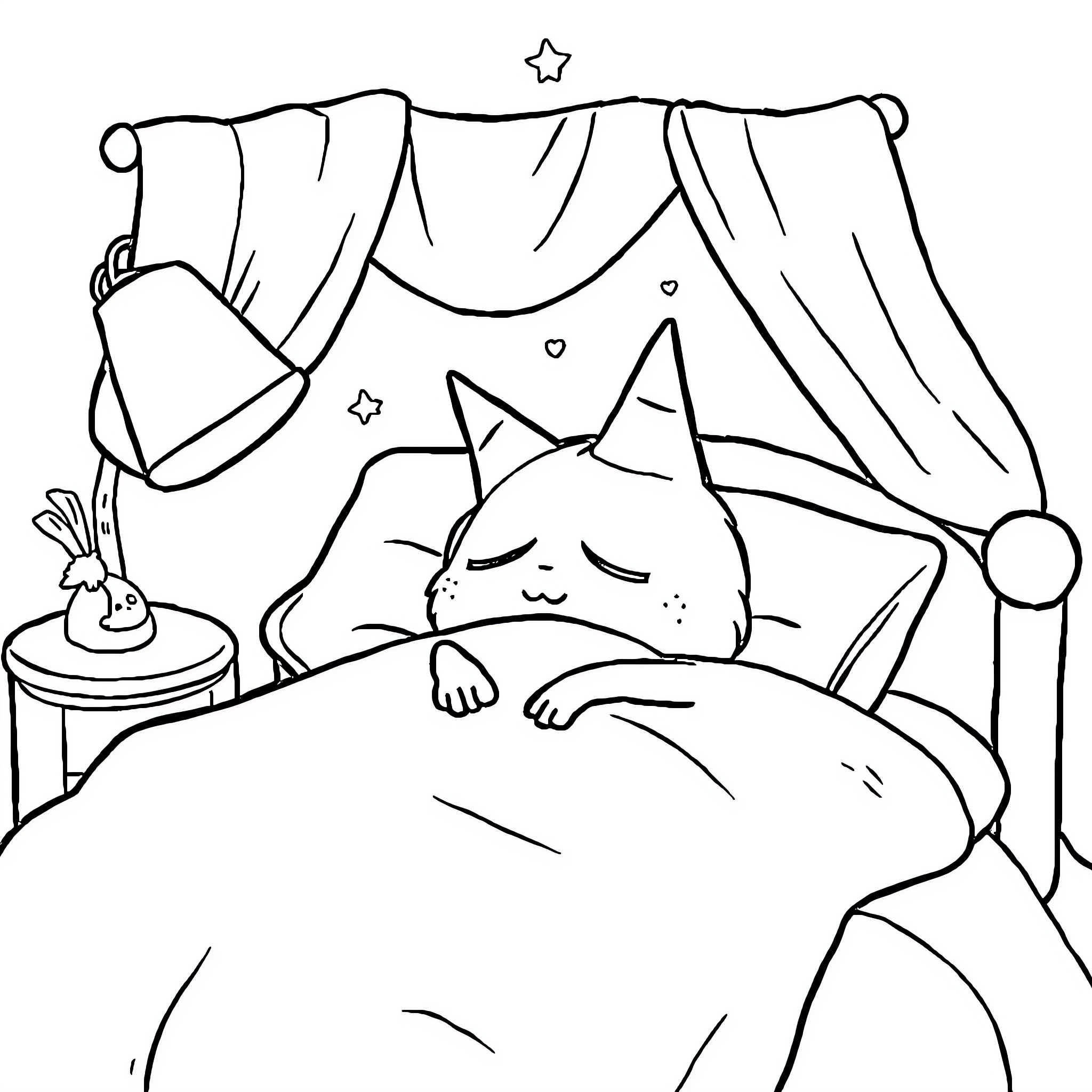 Bob esponja sleeping peacefully in bed Coloring Page (free black-and-white line drawing printable PDF for all, from beginners to advanced learners, including children, teens, adults, and seniors)