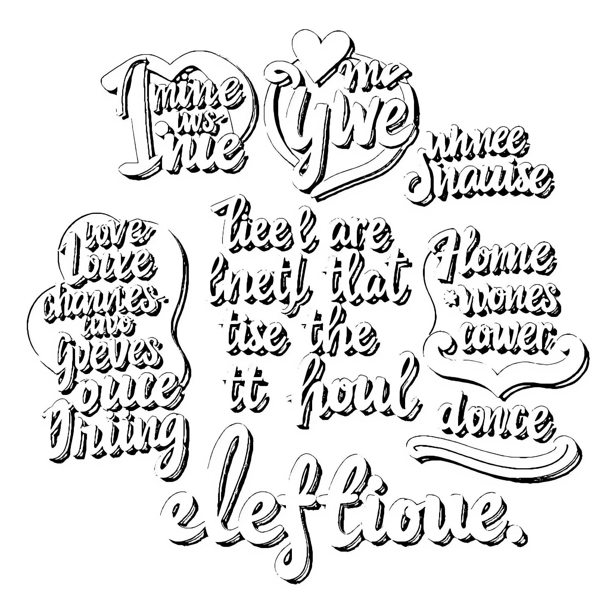 Quote Typographic Artistic Expressions Coloring Page (free black-and-white line drawing printable PDF for all, from beginners to advanced learners, including children, teens, adults, and seniors)