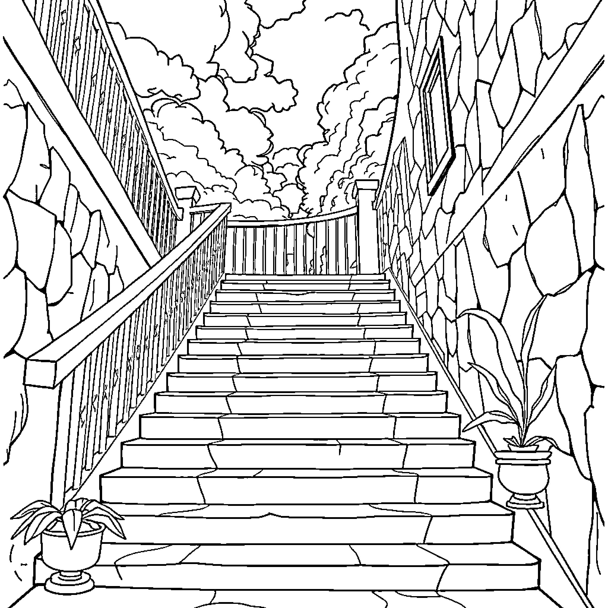 Abolition of the Stairway to Serenity Coloring Page (free black-and-white line drawing printable PDF for all, from beginners to advanced learners, including children, teens, adults, and seniors)