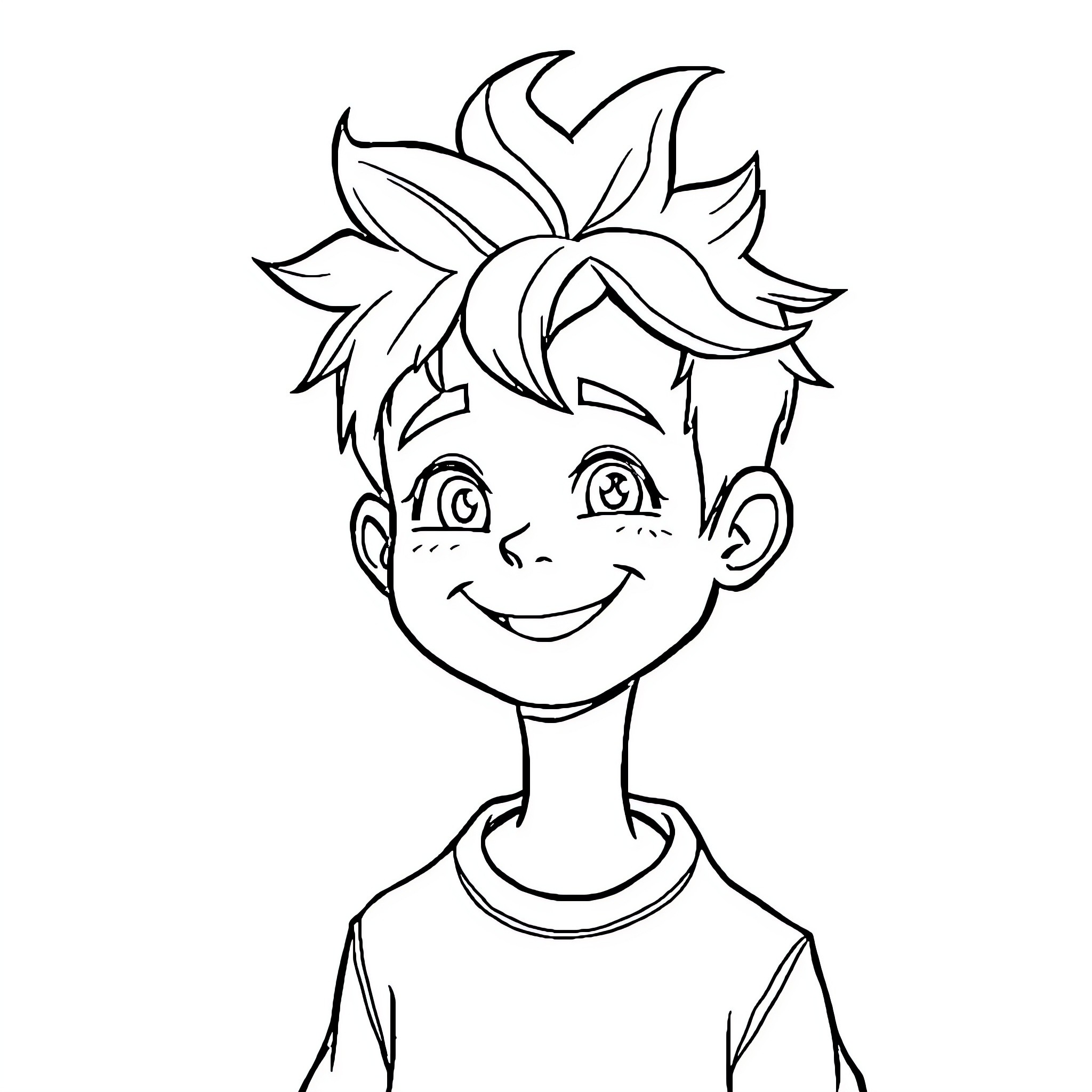 Boy with cheerful expression and messy hair Coloring Page (free black-and-white line drawing printable PDF for all, from beginners to advanced learners, including children, teens, adults, and seniors)