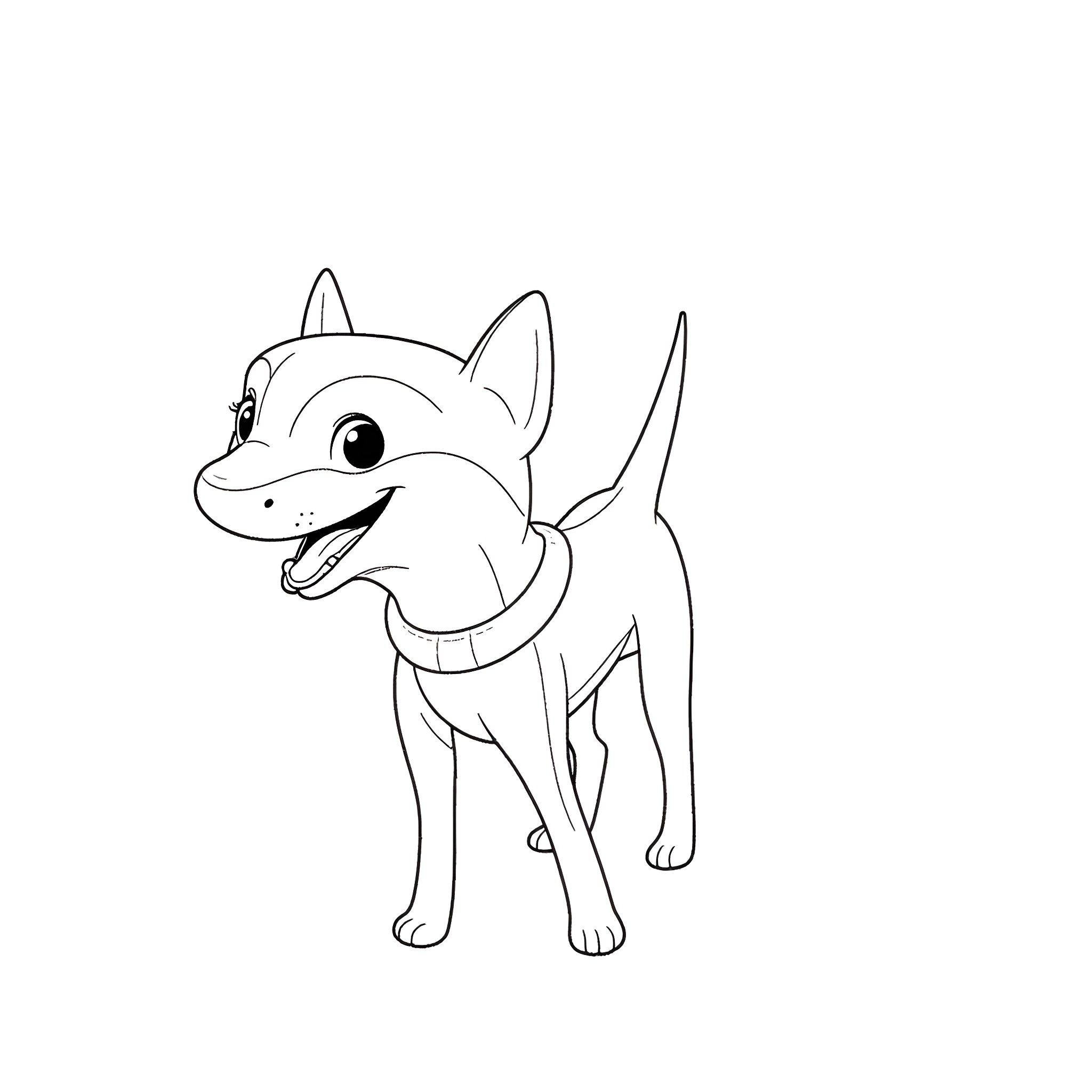Landshark pup playfully wagging its tail Coloring Page (free black-and-white line drawing printable PDF for all, from beginners to advanced learners, including children, teens, adults, and seniors)