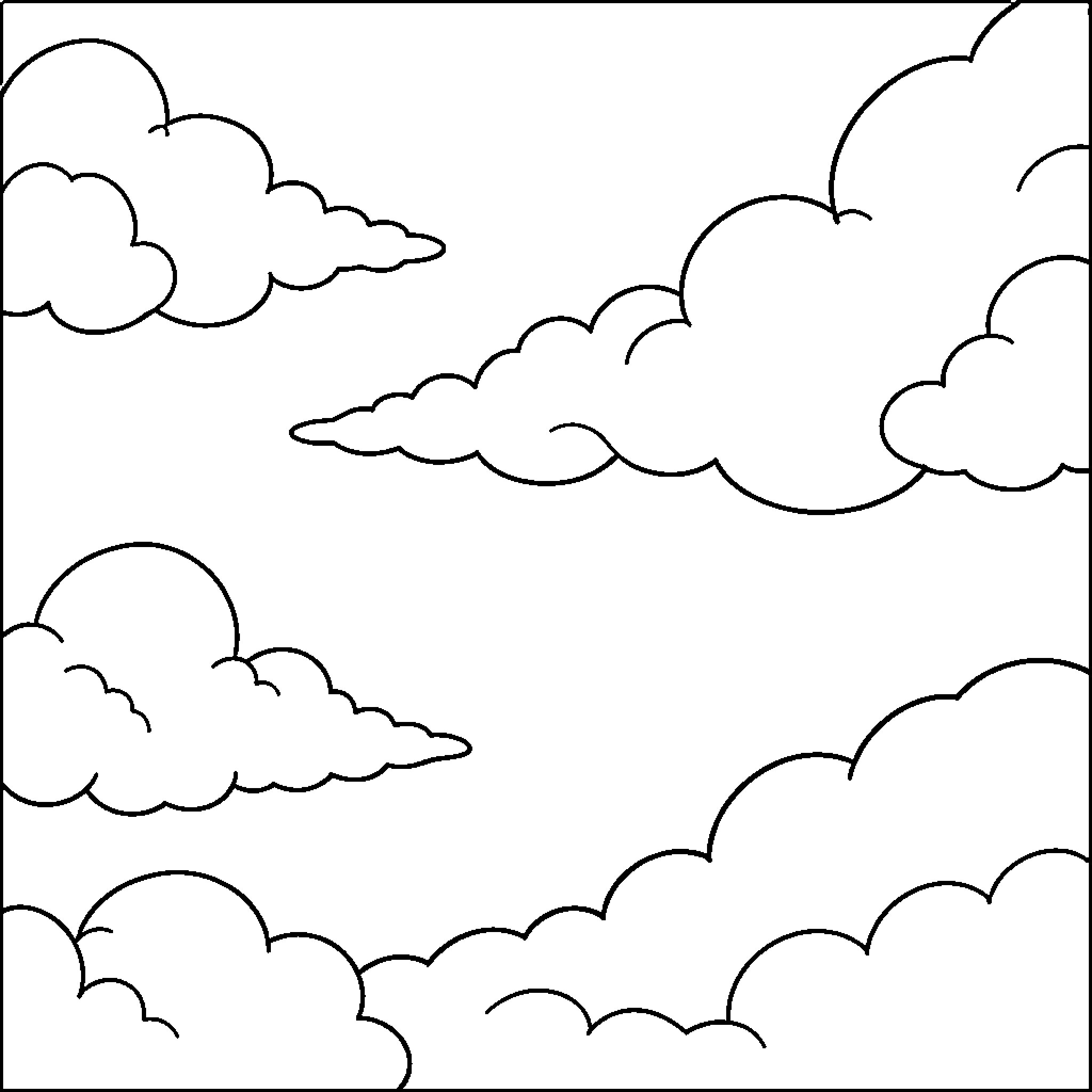 Cloud formations in the sky Coloring Page (free black-and-white line drawing printable PDF for all, from beginners to advanced learners, including children, teens, adults, and seniors)