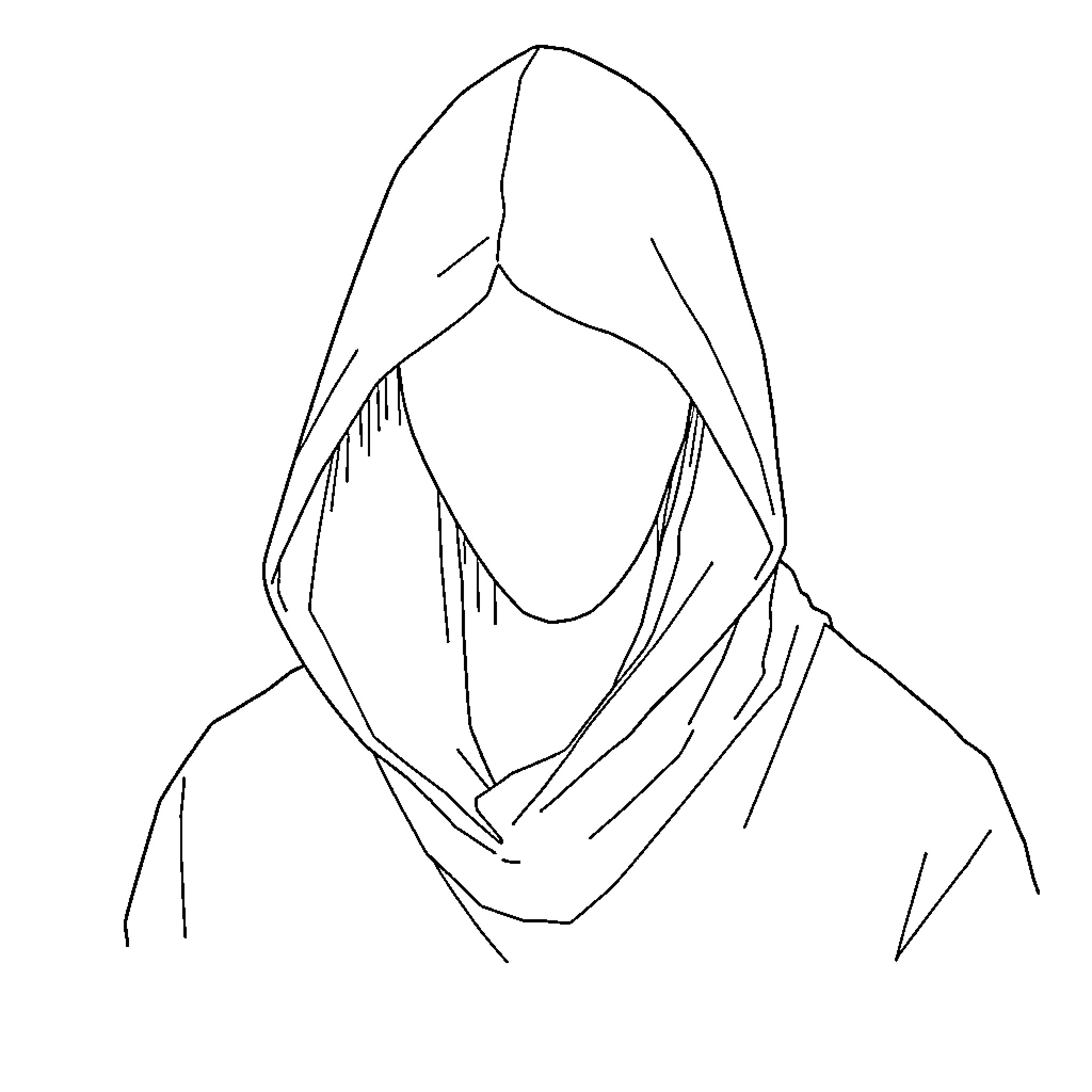 Hood figure in dark shroud Coloring Page (free black-and-white line drawing printable PDF for all, from beginners to advanced learners, including children, teens, adults, and seniors)