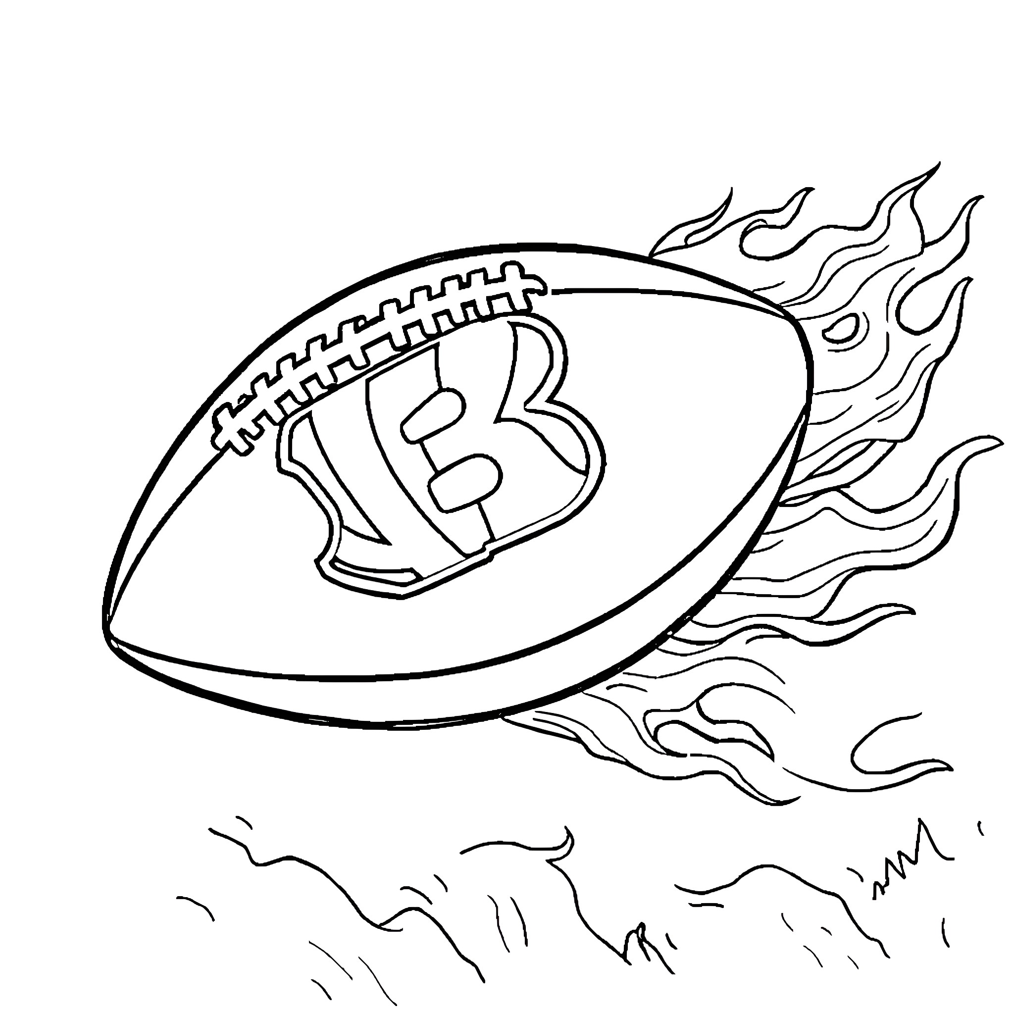 Football game with flaming ball Coloring Page (free black-and-white line drawing printable PDF for all, from beginners to advanced learners, including children, teens, adults, and seniors)