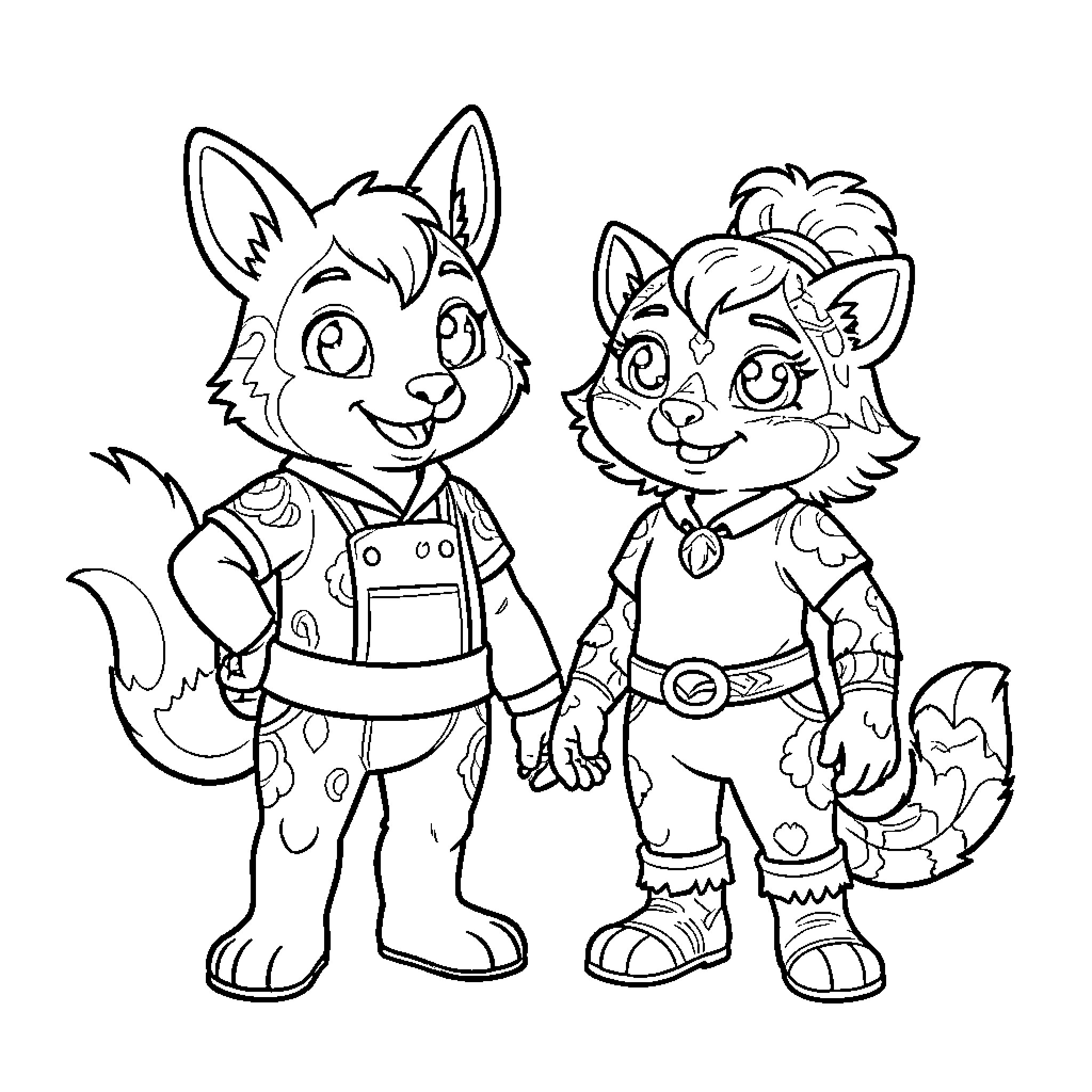 Zoopatia Adventurous Anthropomorphic Animals Coloring Page (free black-and-white line drawing printable PDF for all, from beginners to advanced learners, including children, teens, adults, and seniors)