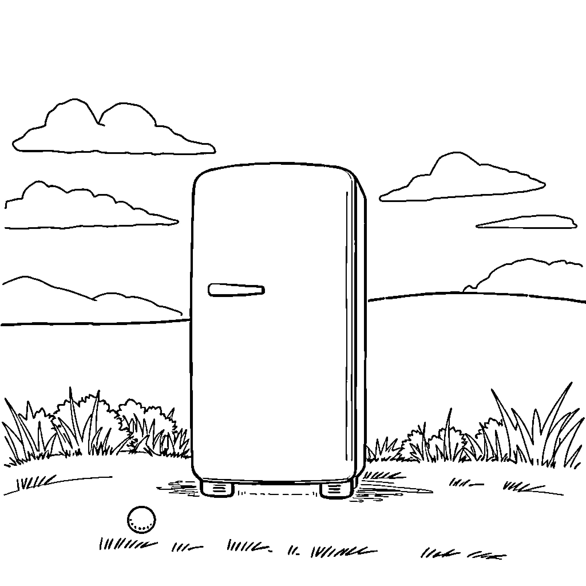 Fridge in the countryside Coloring Page (free black-and-white line drawing printable PDF for all, from beginners to advanced learners, including children, teens, adults, and seniors)