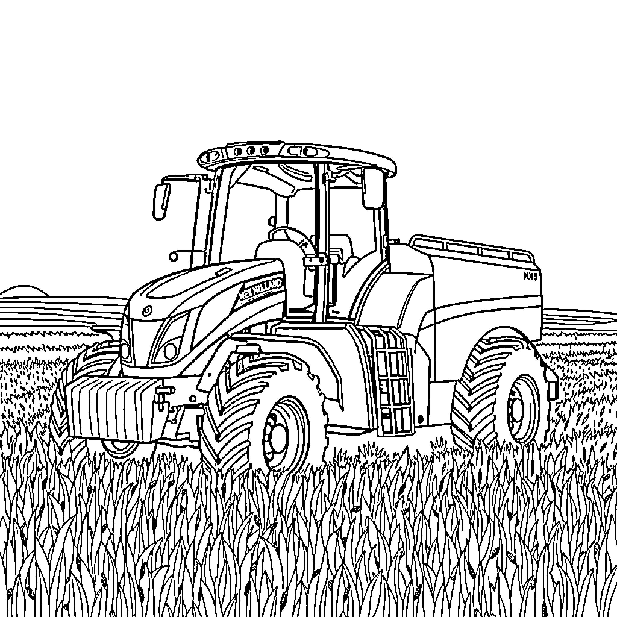 Moissonneuse working in the field Coloring Page (free black-and-white line drawing printable PDF for all, from beginners to advanced learners, including children, teens, adults, and seniors)