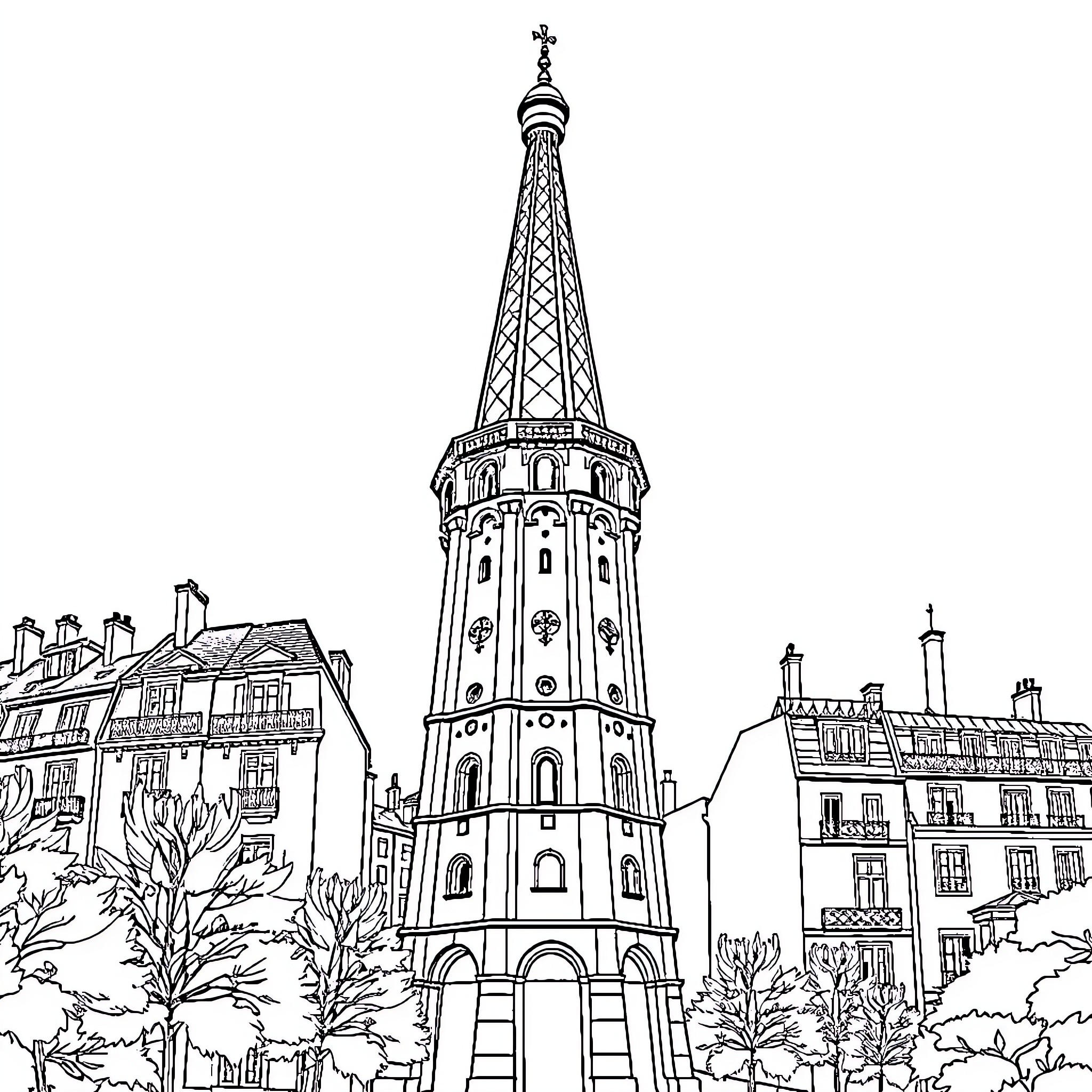 Leaning Tower of architectural wonder in the city Coloring Page (free black-and-white line drawing printable PDF for all, from beginners to advanced learners, including children, teens, adults, and seniors)